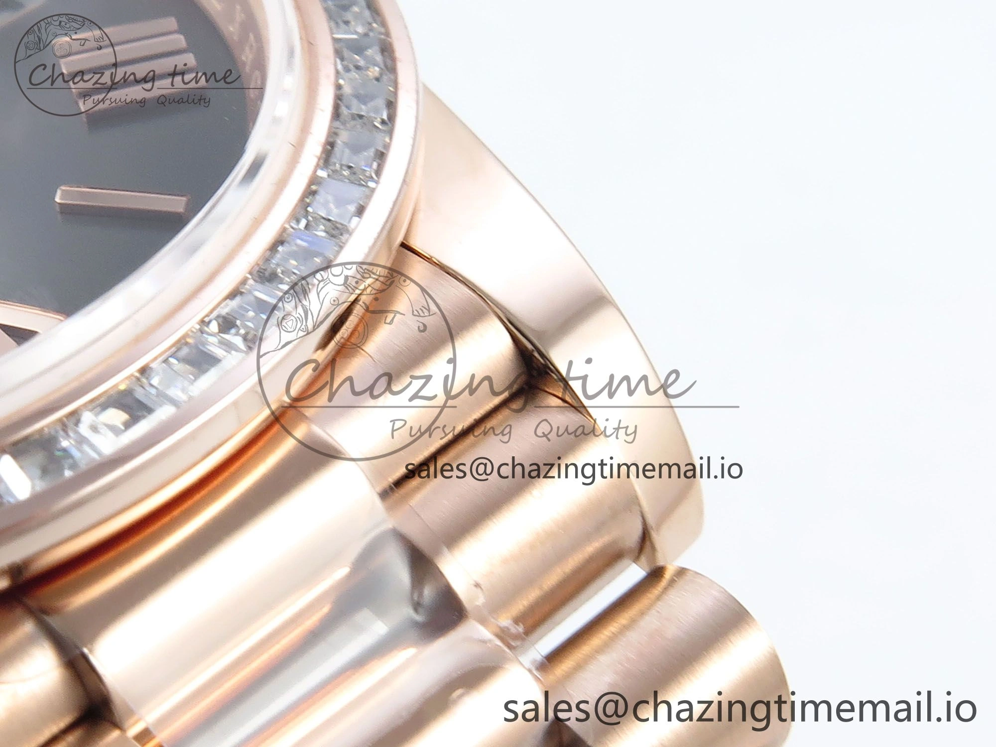 DayDate 40 RG QF 1:1 Best Edition Slate Ombre Dial Diamonds Bezel on President Bracelet A2836 V5 (Gain Weight)