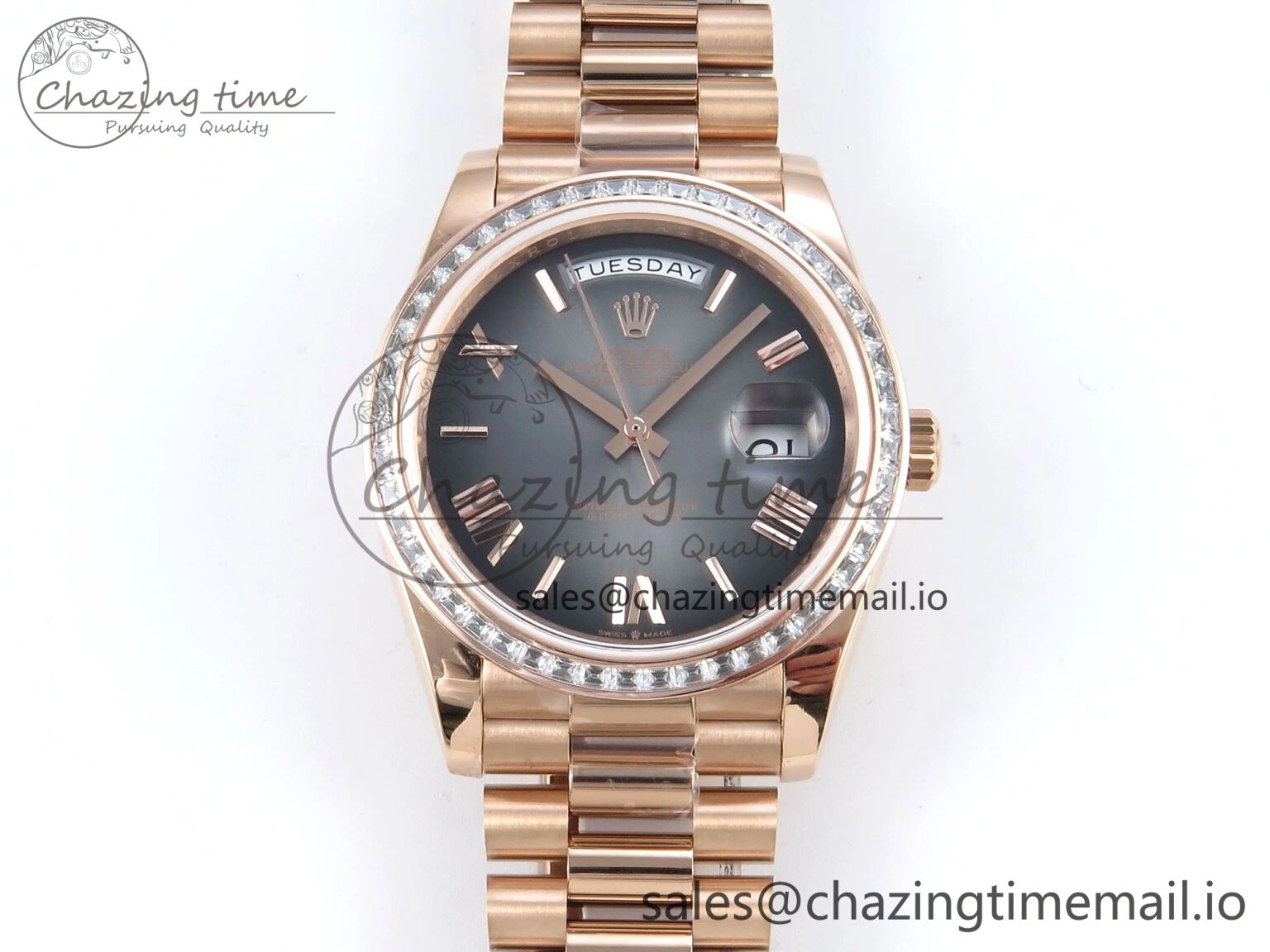 DayDate 40 RG QF 1:1 Best Edition Slate Ombre Dial Diamonds Bezel on President Bracelet A2836 V5 (Gain Weight)