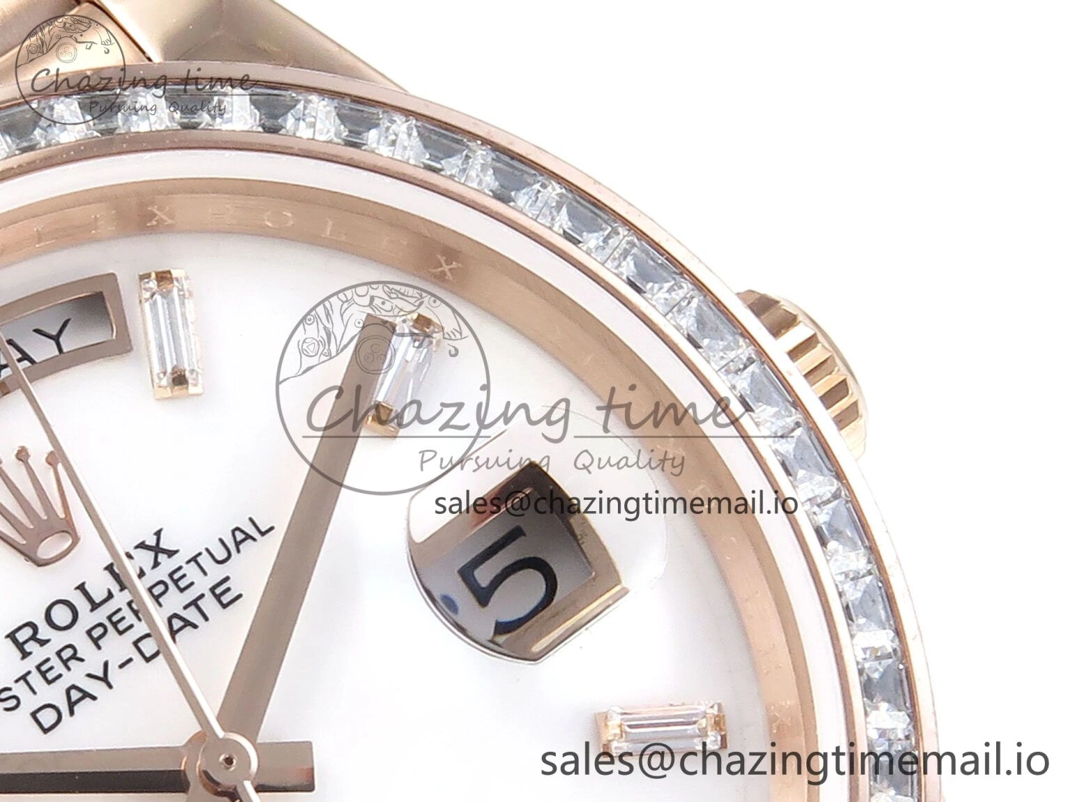 DayDate 40 RG QF 1:1 Best Edition White MOP Dial Diamonds Bezel on President Bracelet A2836 V5 (Gain Weight)