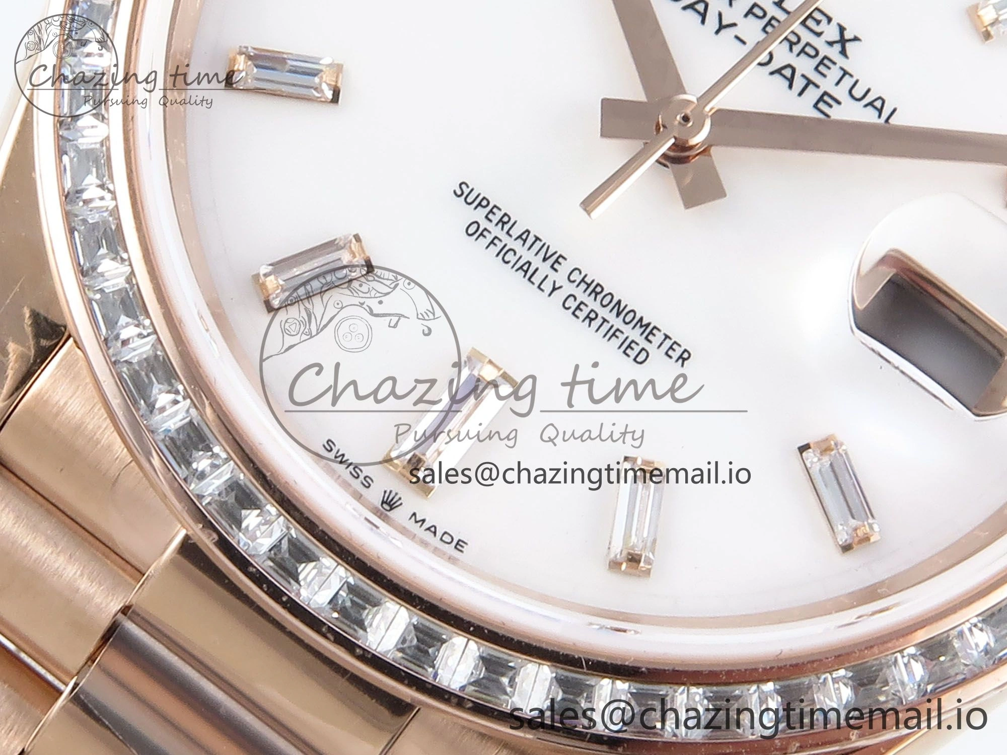 DayDate 40 RG QF 1:1 Best Edition White MOP Dial Diamonds Bezel on President Bracelet A2836 V5 (Gain Weight)