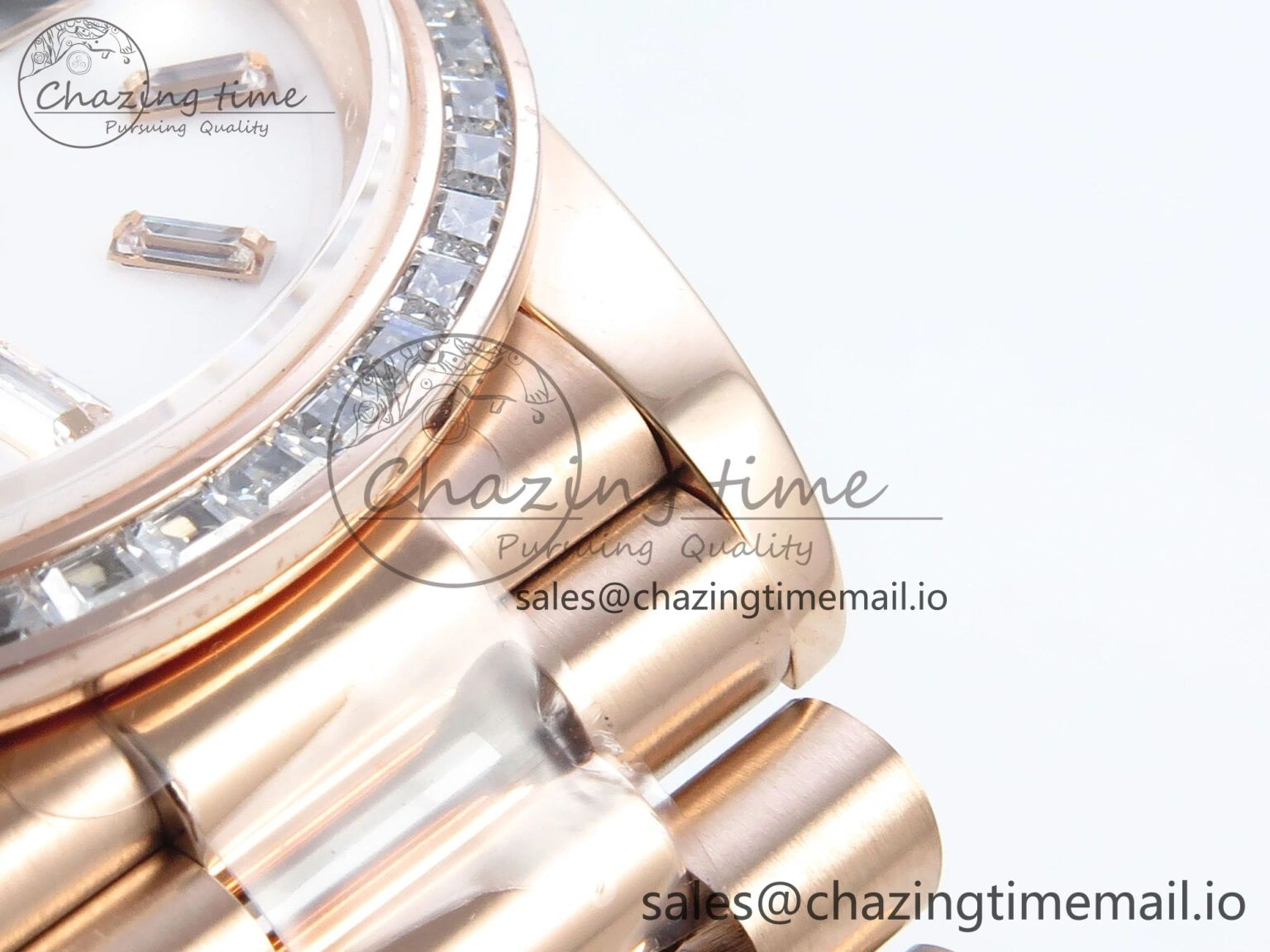 DayDate 40 RG QF 1:1 Best Edition White MOP Dial Diamonds Bezel on President Bracelet A2836 V5 (Gain Weight)
