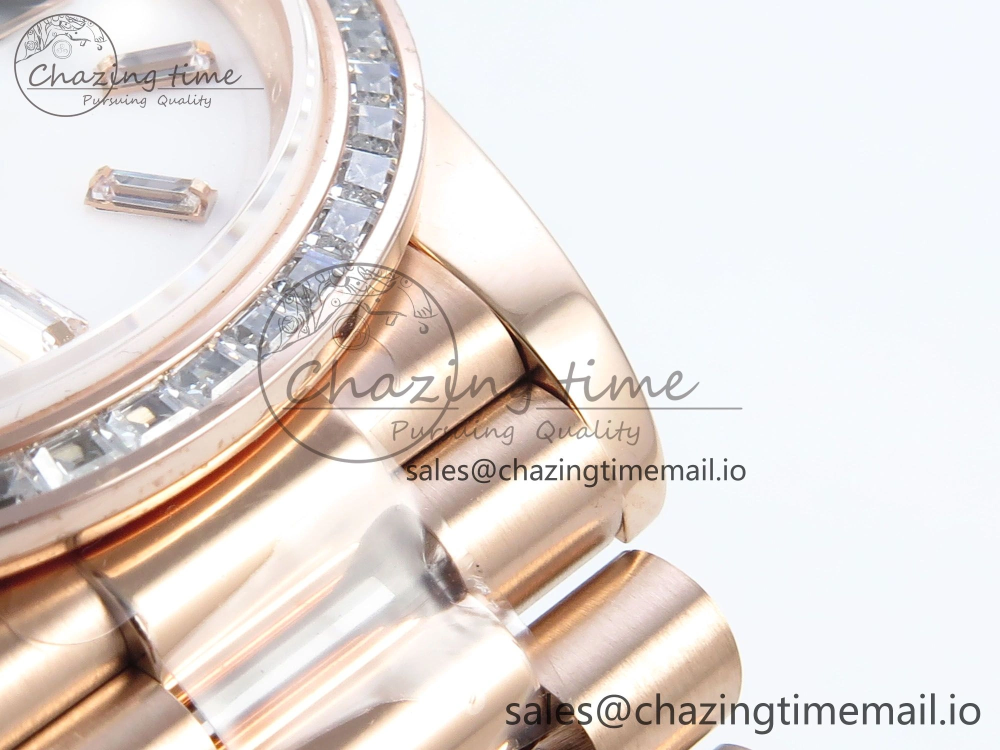 DayDate 40 RG QF 1:1 Best Edition White MOP Dial Diamonds Bezel on President Bracelet A2836 V5 (Gain Weight)