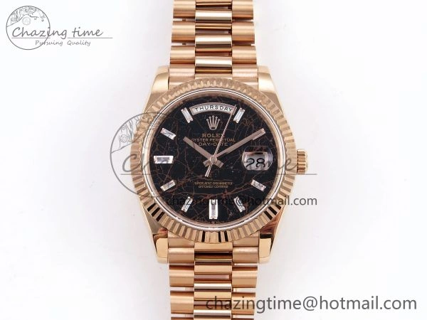 DayDate 40 RG QF Best Edition 904L Steel Slate Eisenkiesel Dial on President Bracelet VR3255 V4 (Gain Weight)