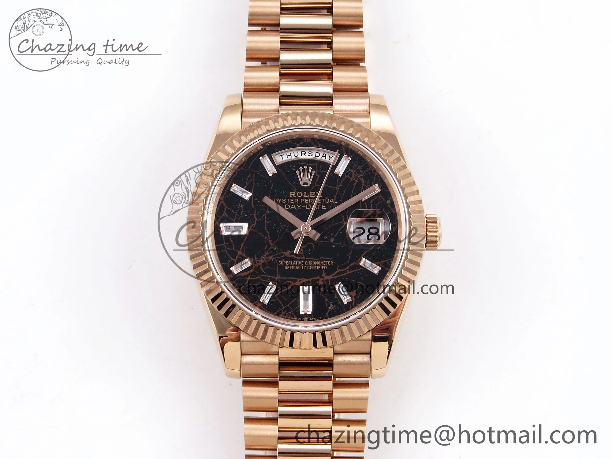 DayDate 40 RG QF Best Edition 904L Steel Slate Eisenkiesel Dial on President Bracelet VR3255 V4 (Gain Weight)