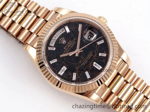 DayDate 40 RG QF Best Edition 904L Steel Slate Eisenkiesel Dial on President Bracelet VR3255 V4 (Gain Weight)