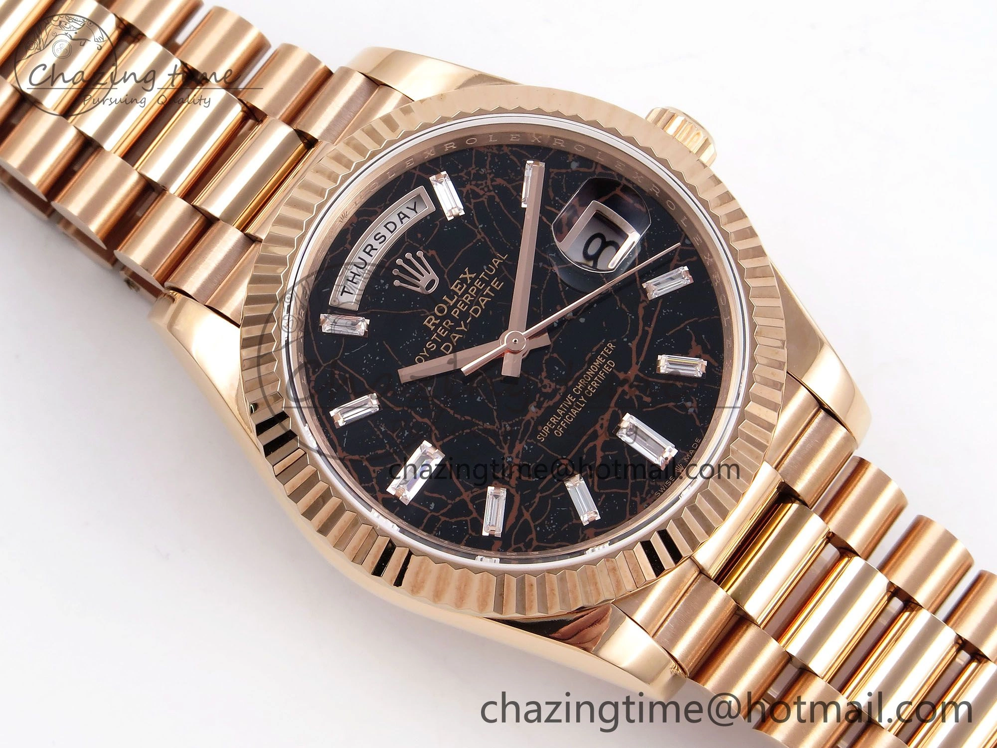 DayDate 40 RG QF Best Edition 904L Steel Slate Eisenkiesel Dial on President Bracelet VR3255 V4 (Gain Weight)