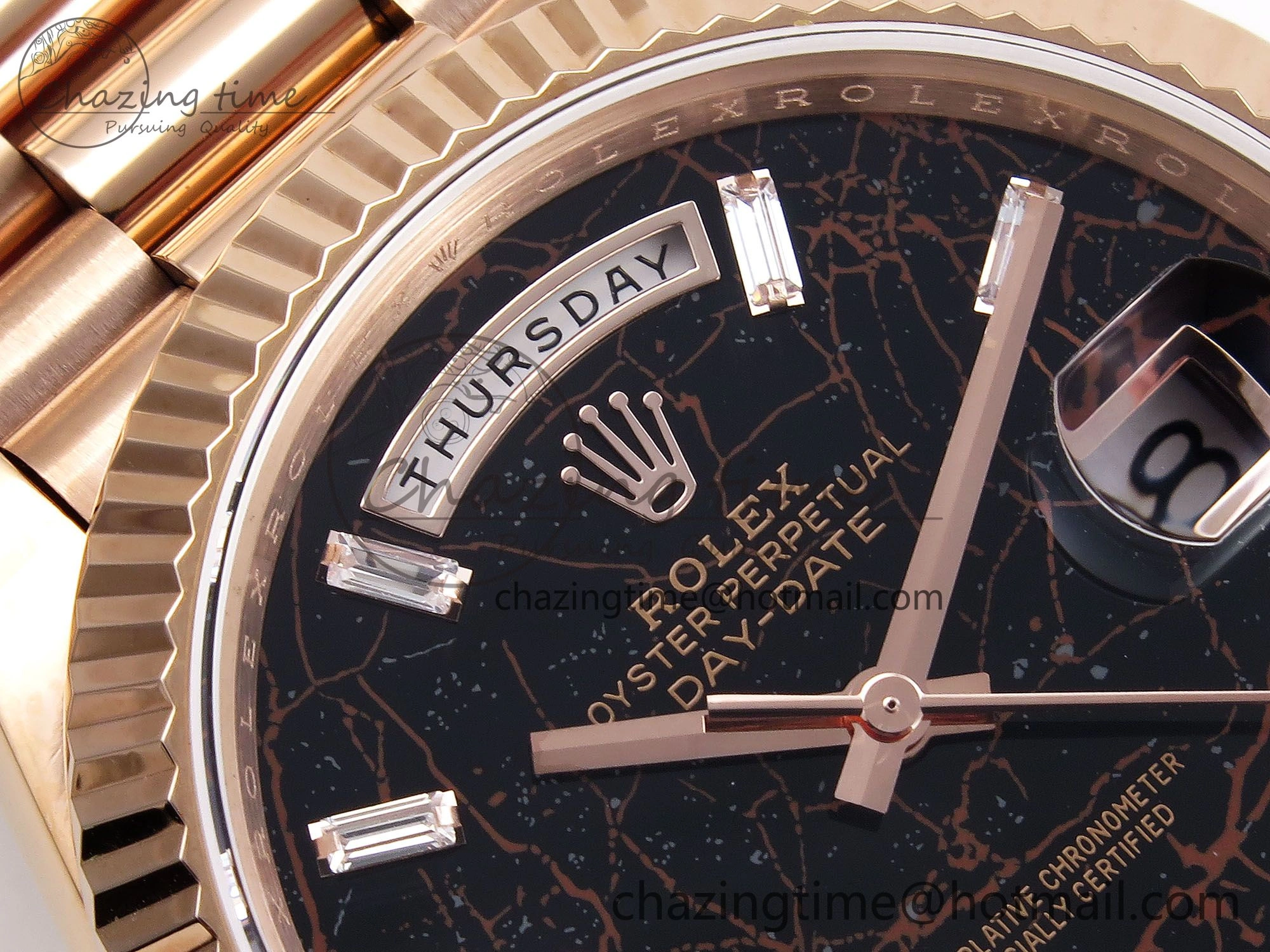 DayDate 40 RG QF Best Edition 904L Steel Slate Eisenkiesel Dial on President Bracelet VR3255 V4 (Gain Weight)