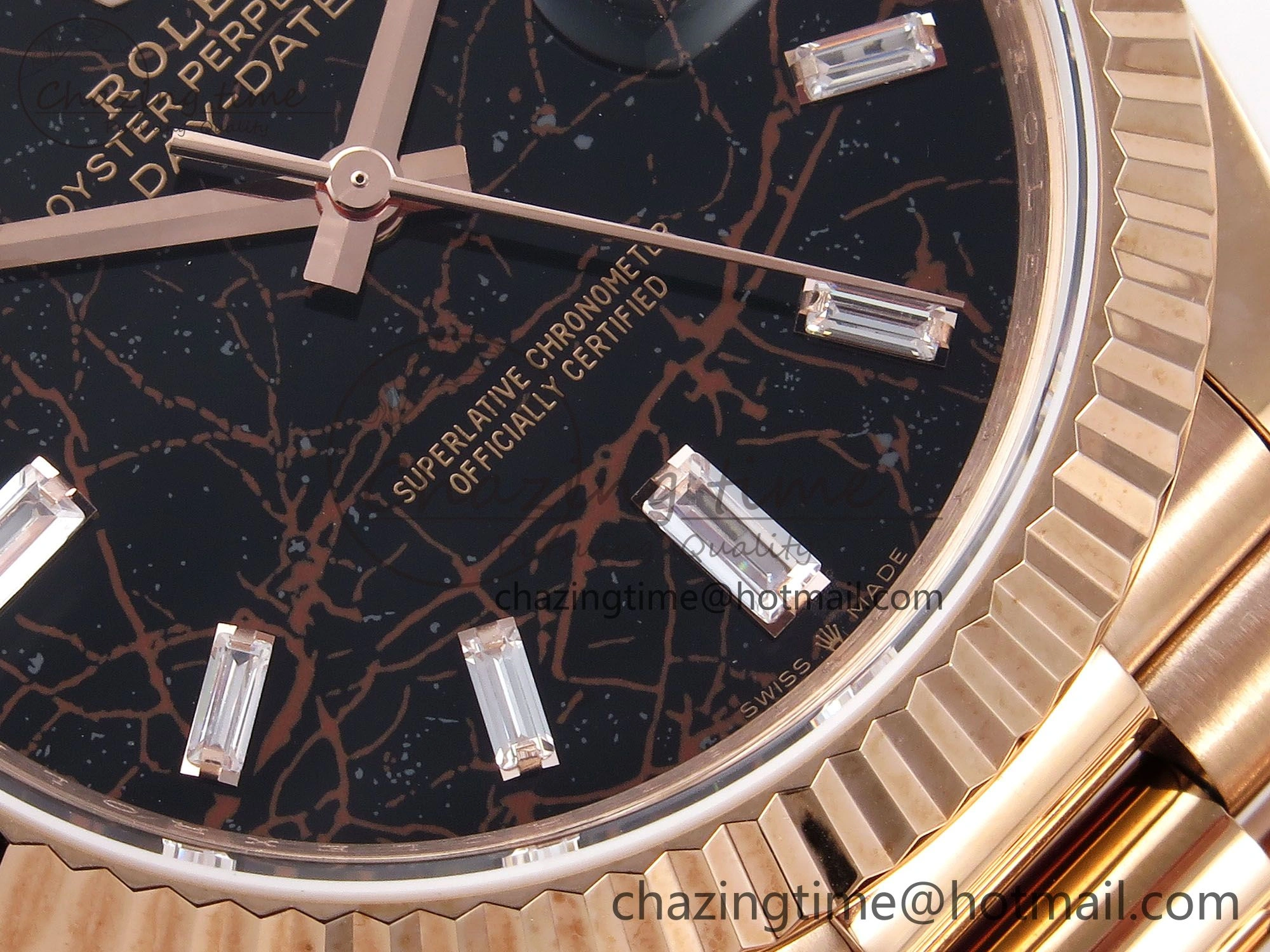 DayDate 40 RG QF Best Edition 904L Steel Slate Eisenkiesel Dial on President Bracelet VR3255 V4 (Gain Weight)