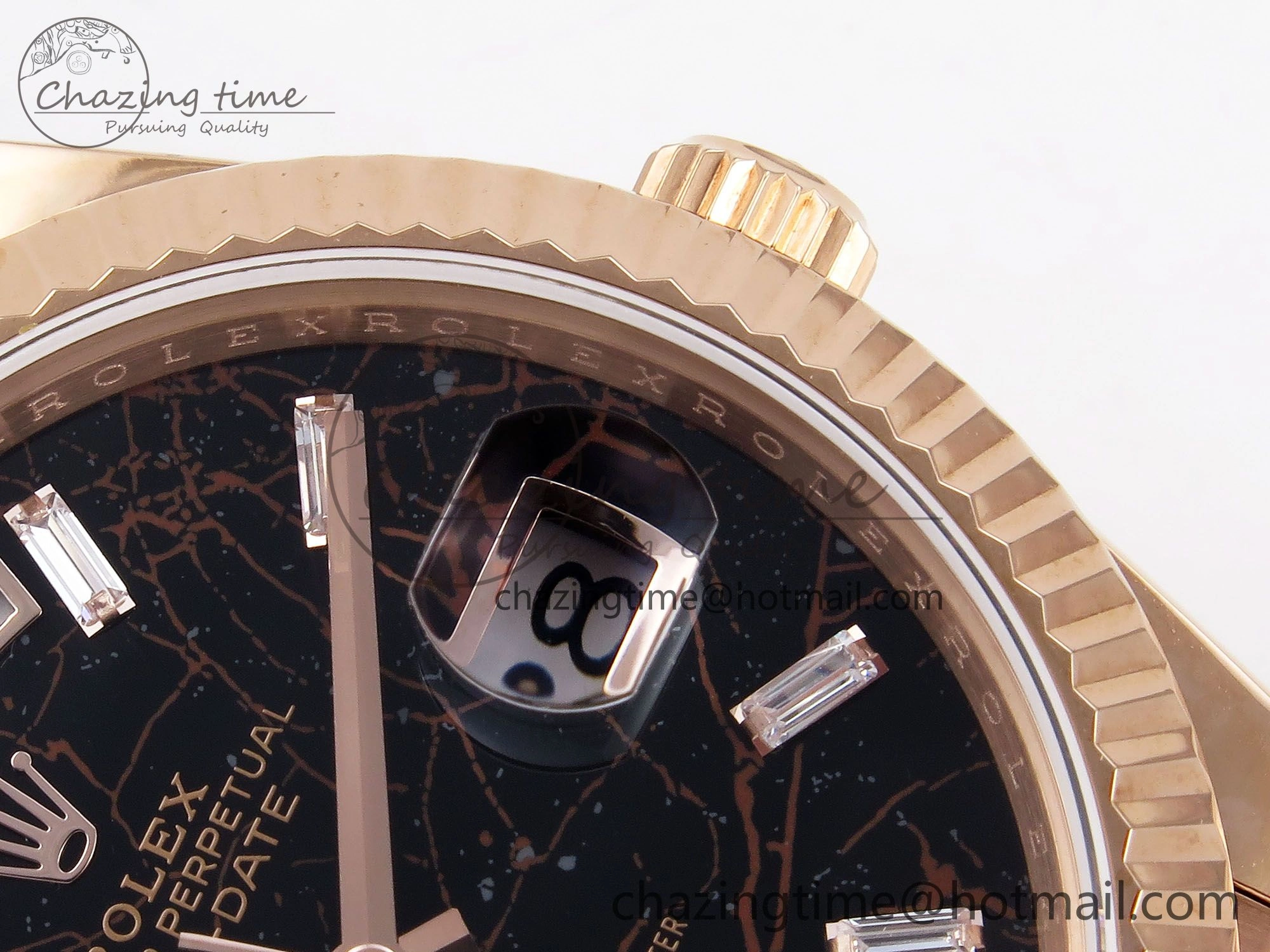 DayDate 40 RG QF Best Edition 904L Steel Slate Eisenkiesel Dial on President Bracelet VR3255 V4 (Gain Weight)