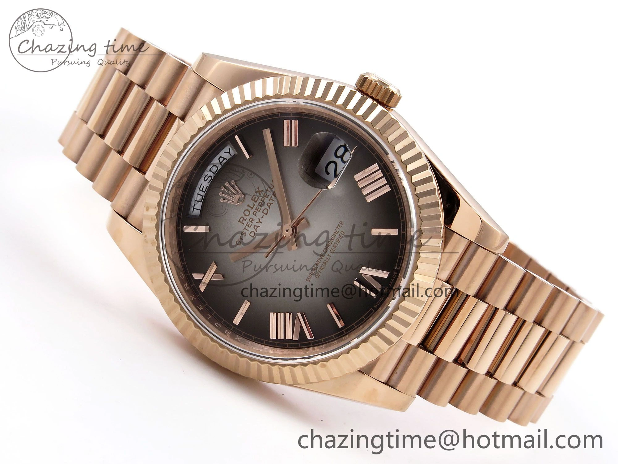 DayDate 40 RG QF Best Edition 904L Steel Slate Ombre Dial on President Bracelet VR3255 V4 (Gain Weight)