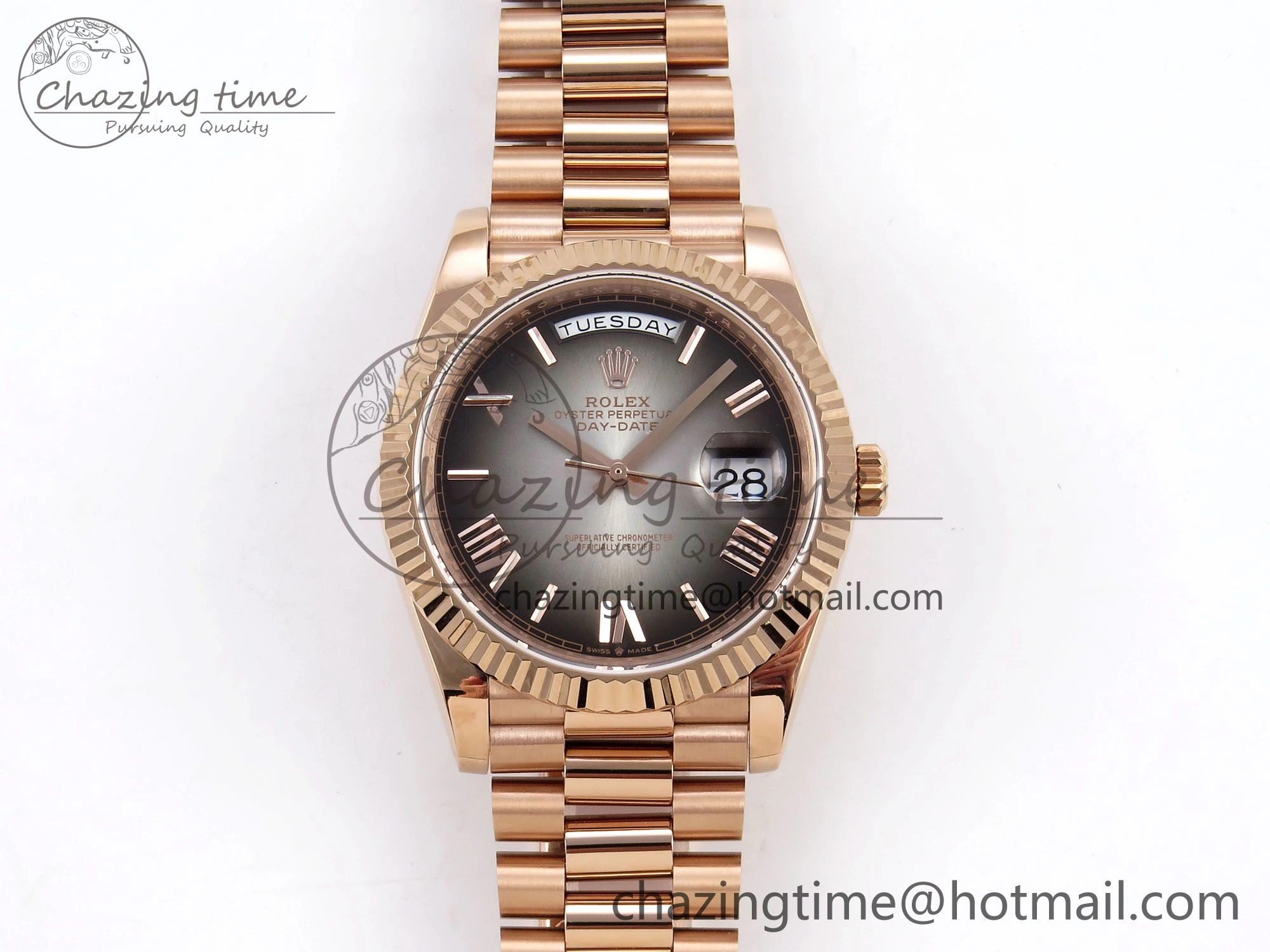DayDate 40 RG QF Best Edition 904L Steel Slate Ombre Dial on President Bracelet VR3255 V4 (Gain Weight)