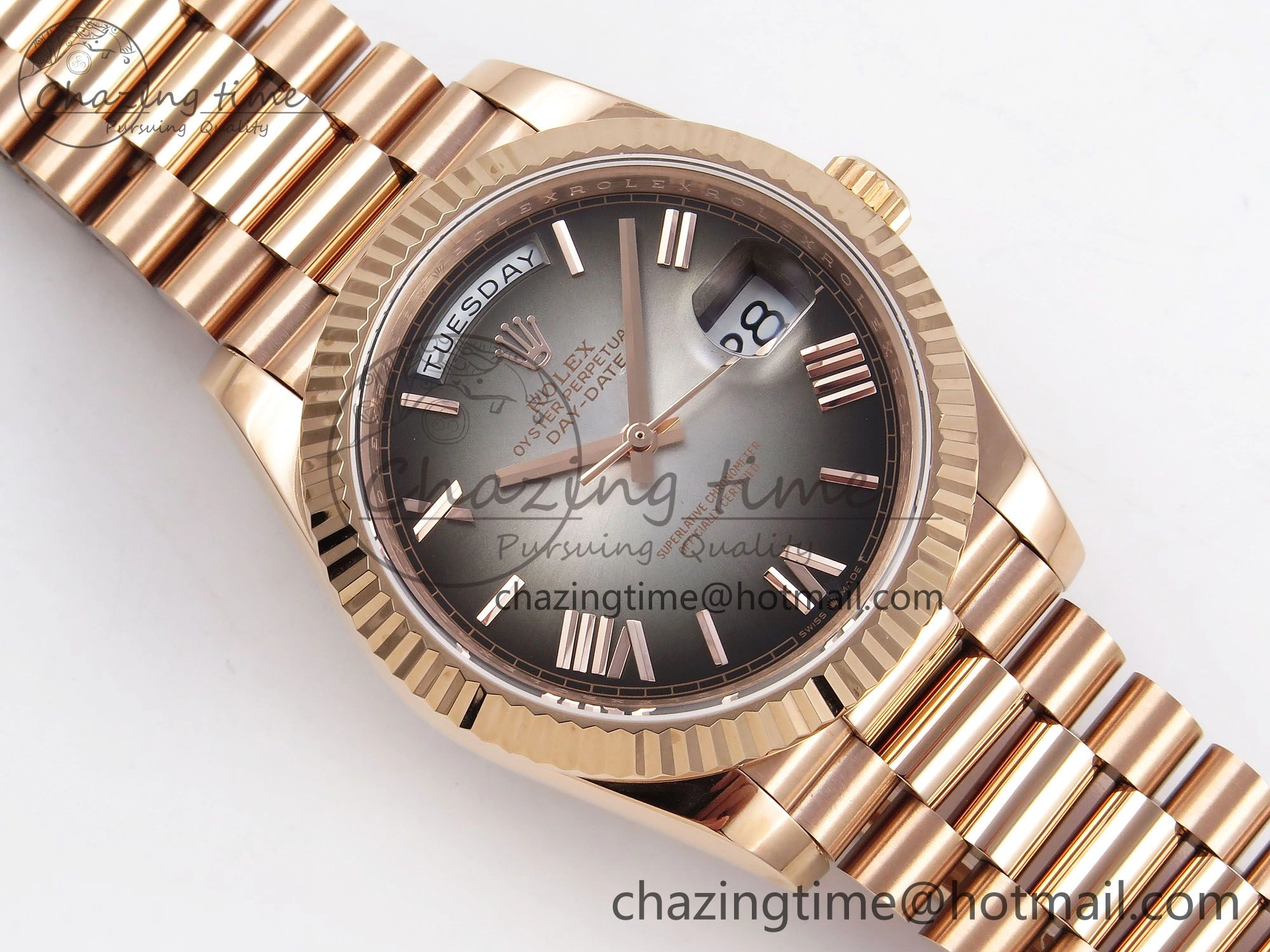 DayDate 40 RG QF Best Edition 904L Steel Slate Ombre Dial on President Bracelet VR3255 V4 (Gain Weight)