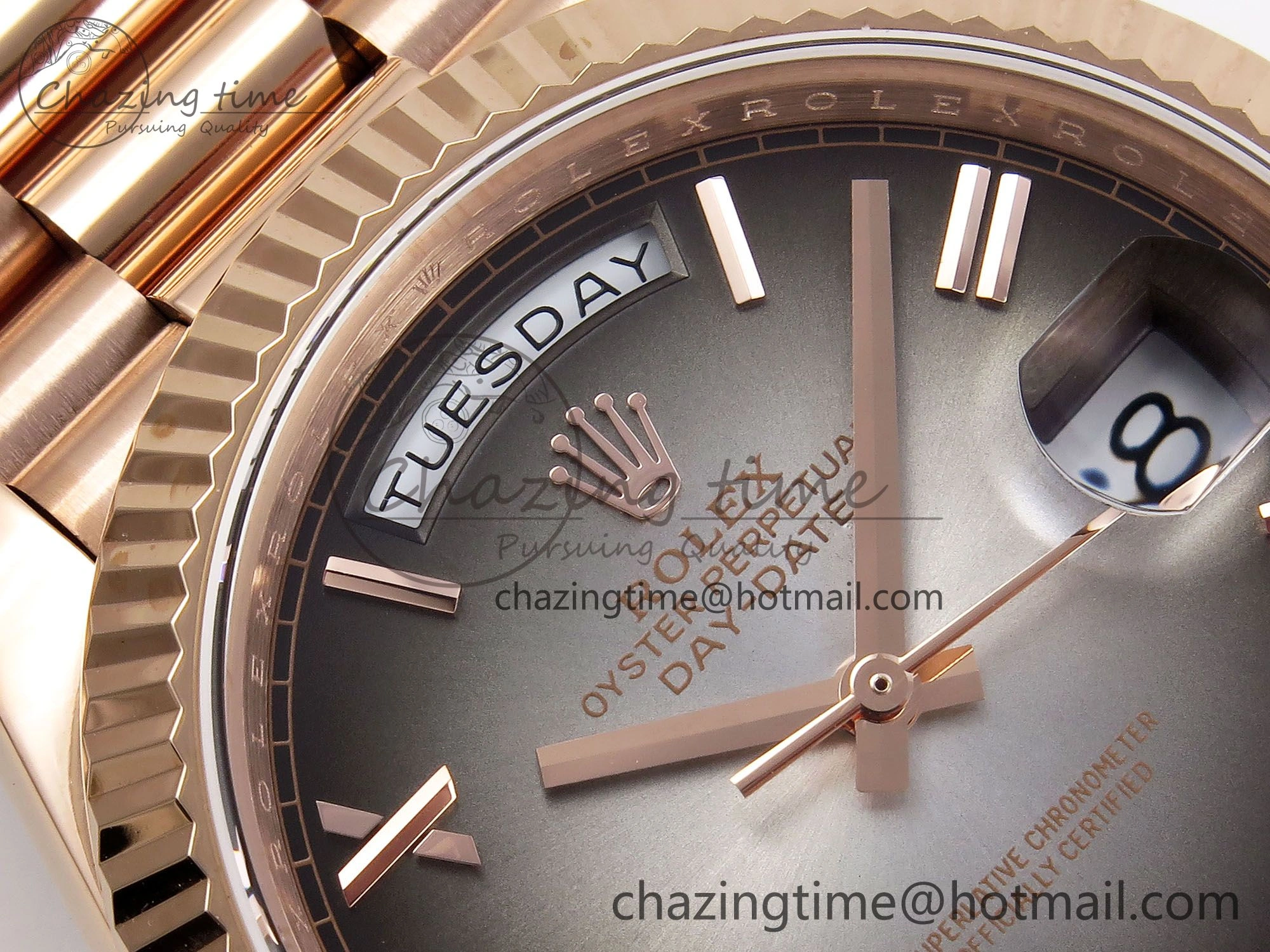 DayDate 40 RG QF Best Edition 904L Steel Slate Ombre Dial on President Bracelet VR3255 V4 (Gain Weight)