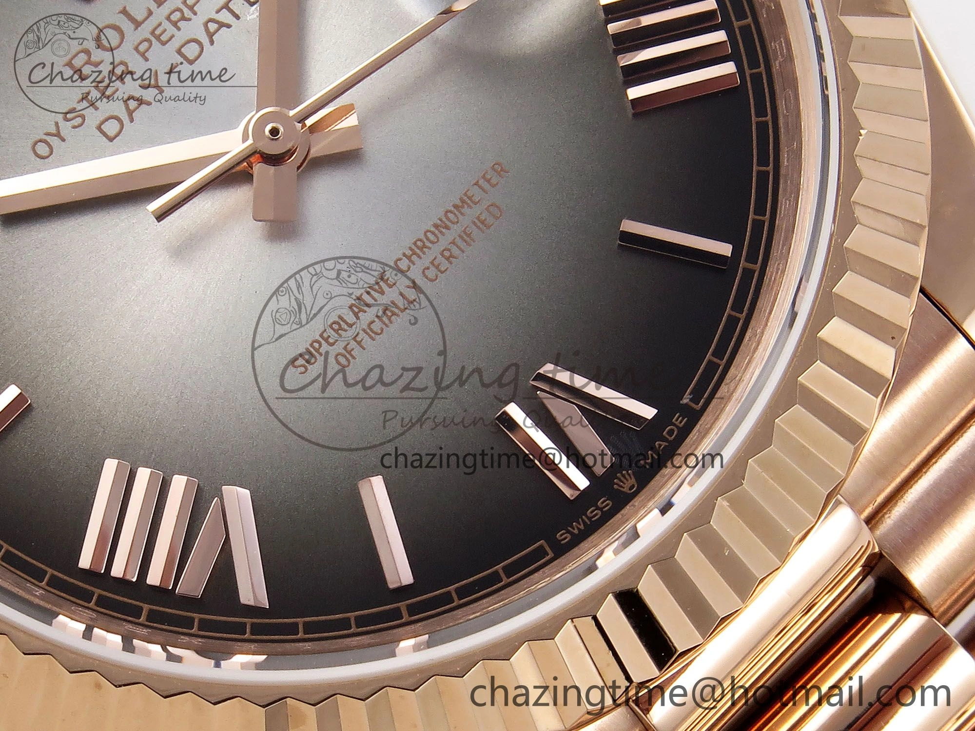 DayDate 40 RG QF Best Edition 904L Steel Slate Ombre Dial on President Bracelet VR3255 V4 (Gain Weight)