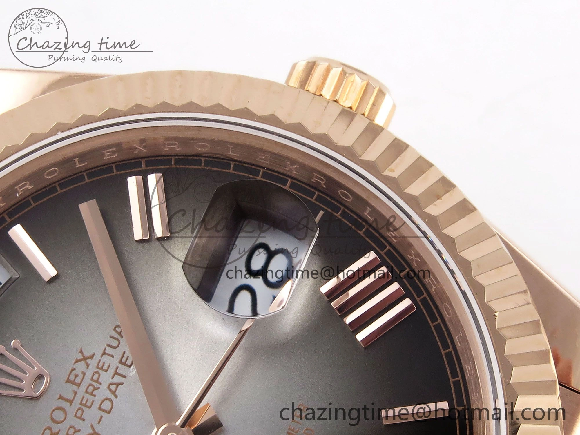 DayDate 40 RG QF Best Edition 904L Steel Slate Ombre Dial on President Bracelet VR3255 V4 (Gain Weight)