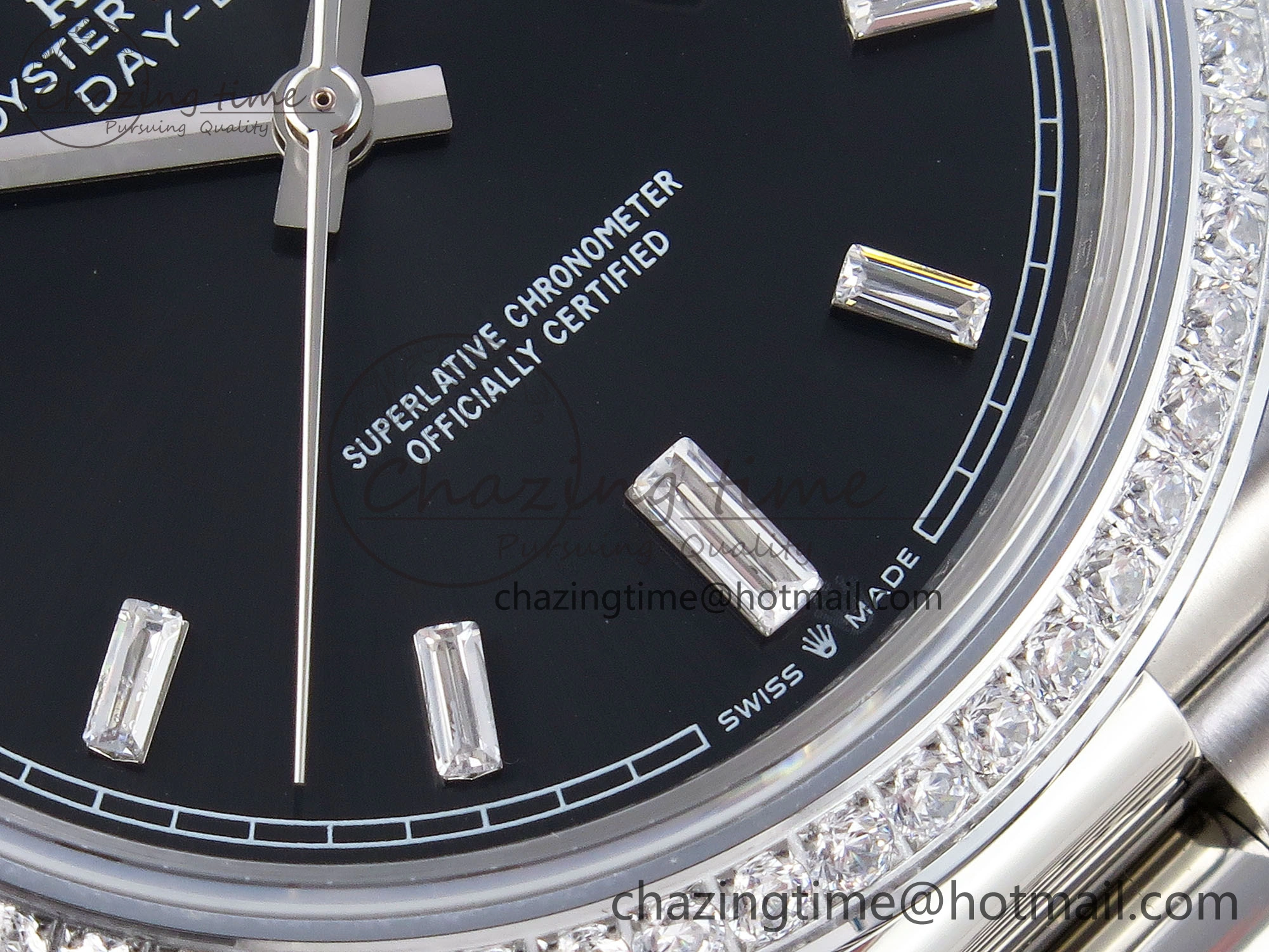 DayDate 40 SS GSF Gain Weight Black Crystal Dial Diamonds Bezel on President Bracelet A2836