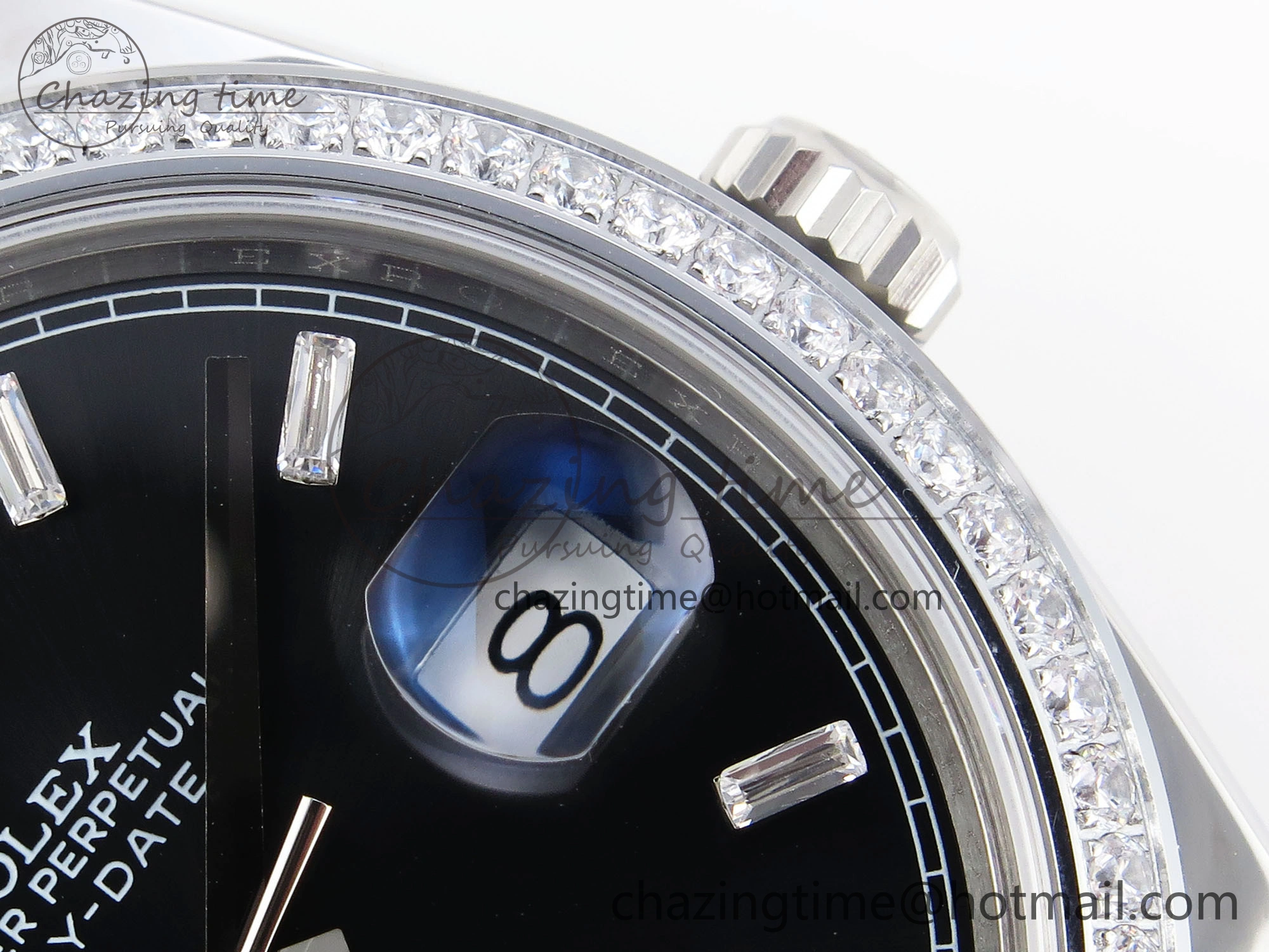 DayDate 40 SS GSF Gain Weight Black Crystal Dial Diamonds Bezel on President Bracelet A2836