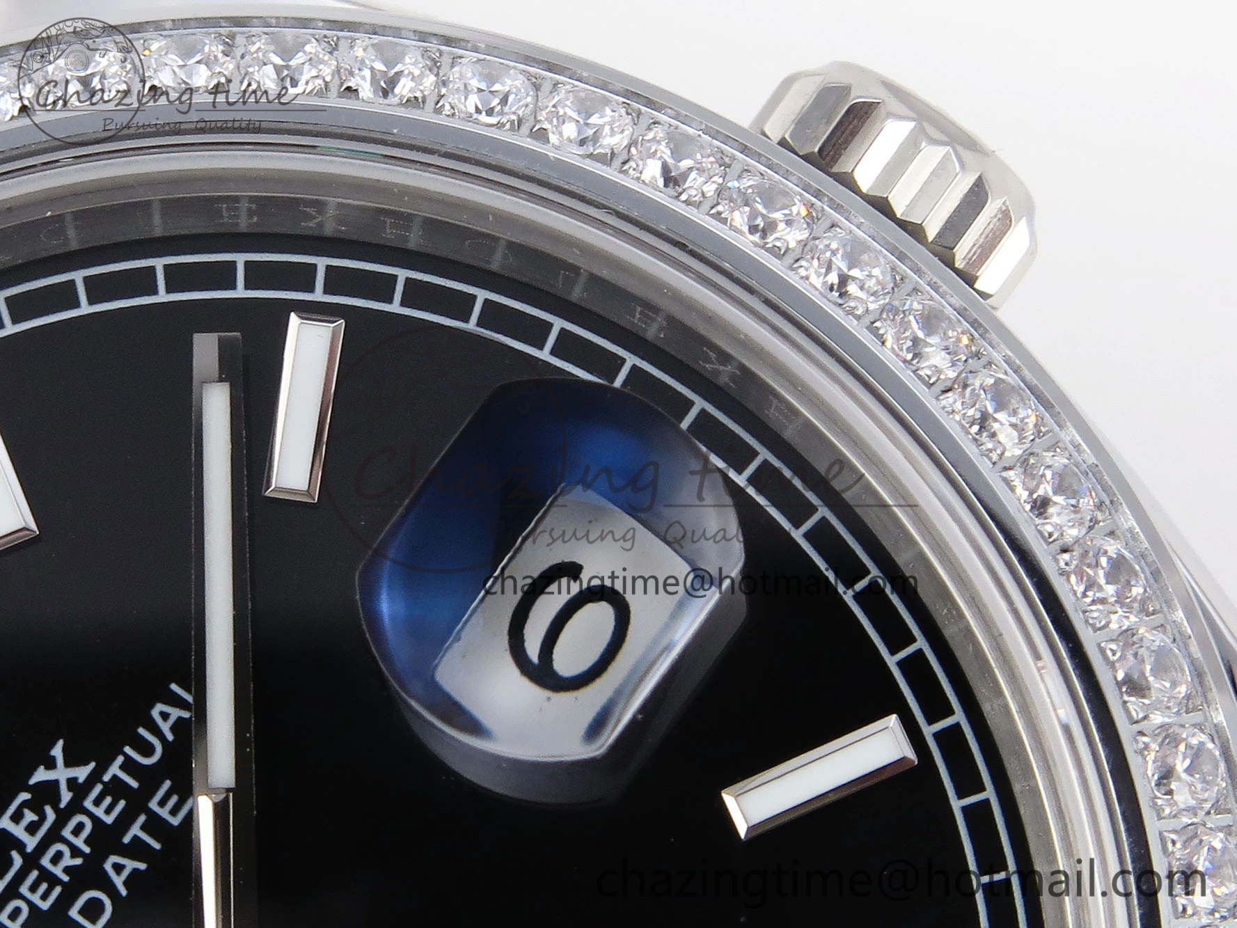 DayDate 40 SS GSF Gain Weight Black Stick Dial Diamonds Bezel on President Bracelet A2836