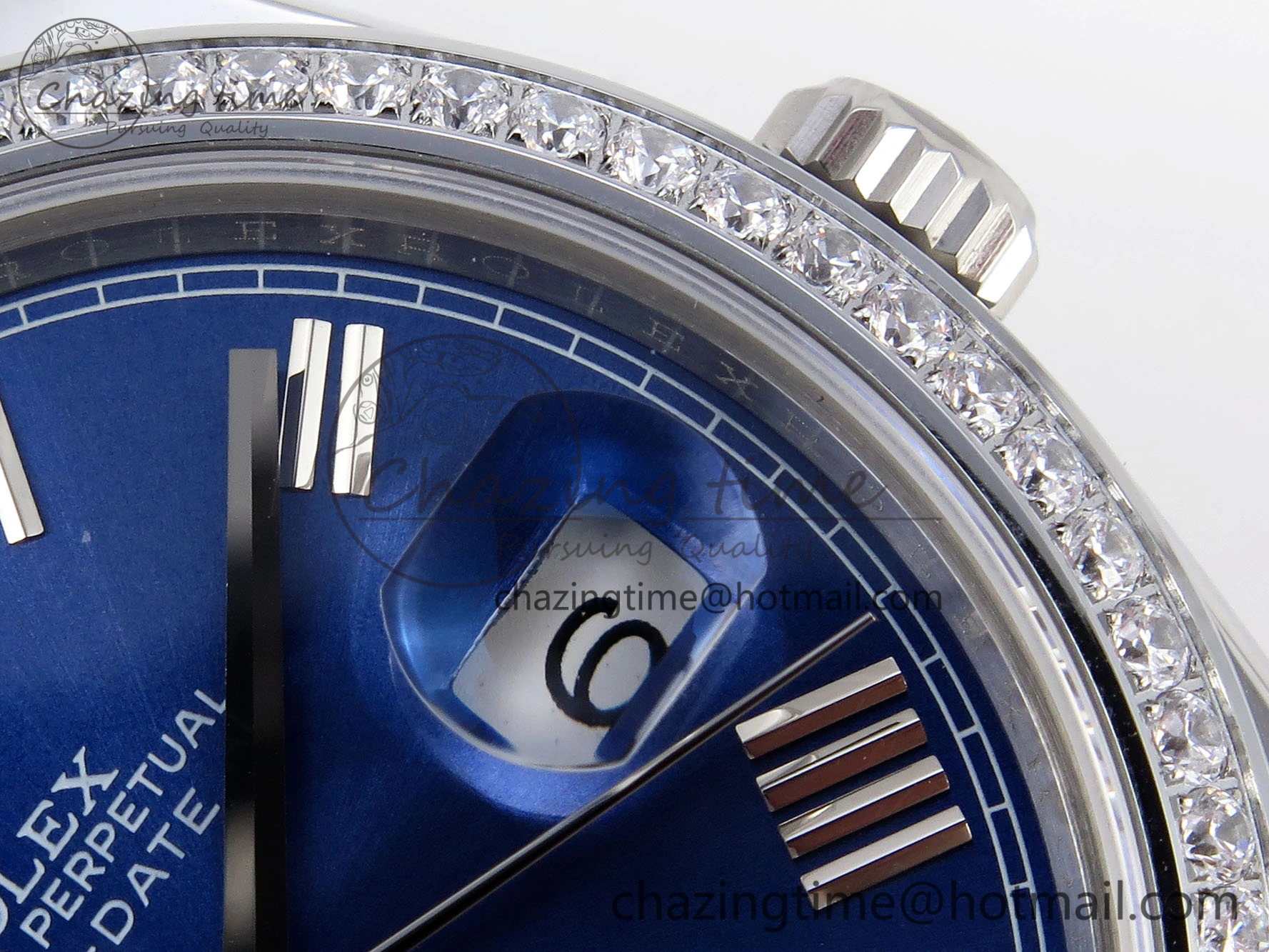 DayDate 40 SS GSF Gain Weight Blue Roman Dial Diamonds Bezel on President Bracelet A2836