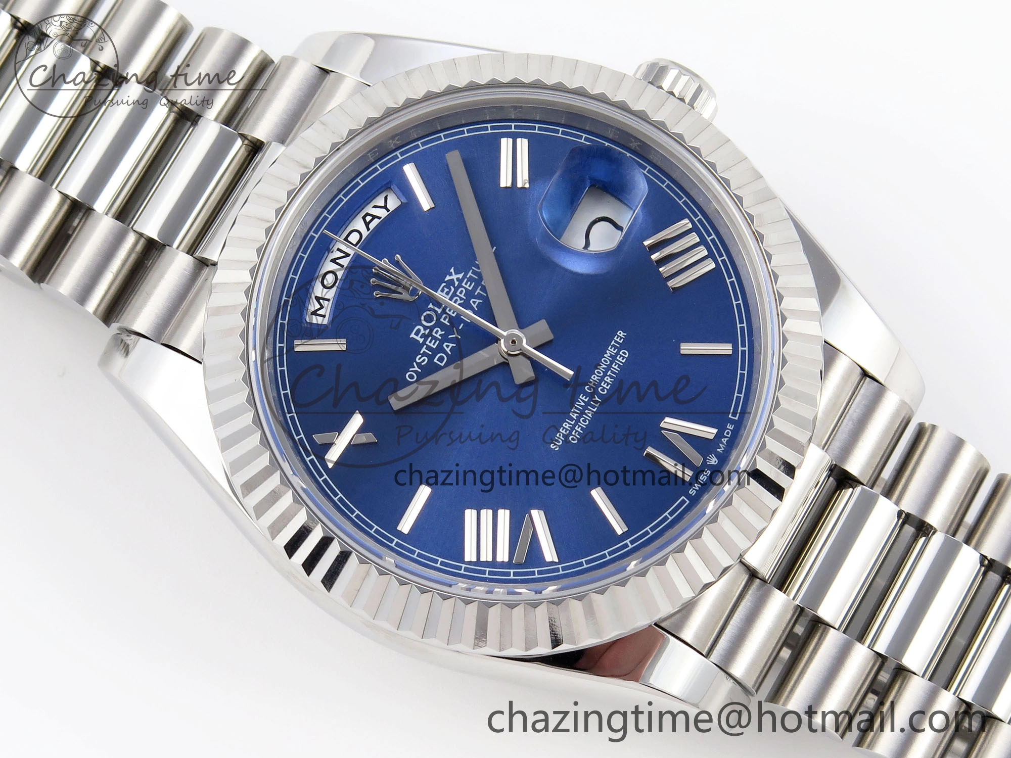 DayDate 40 SS GSF Gain Weight Blue Roman Dial on President Bracelet A2836