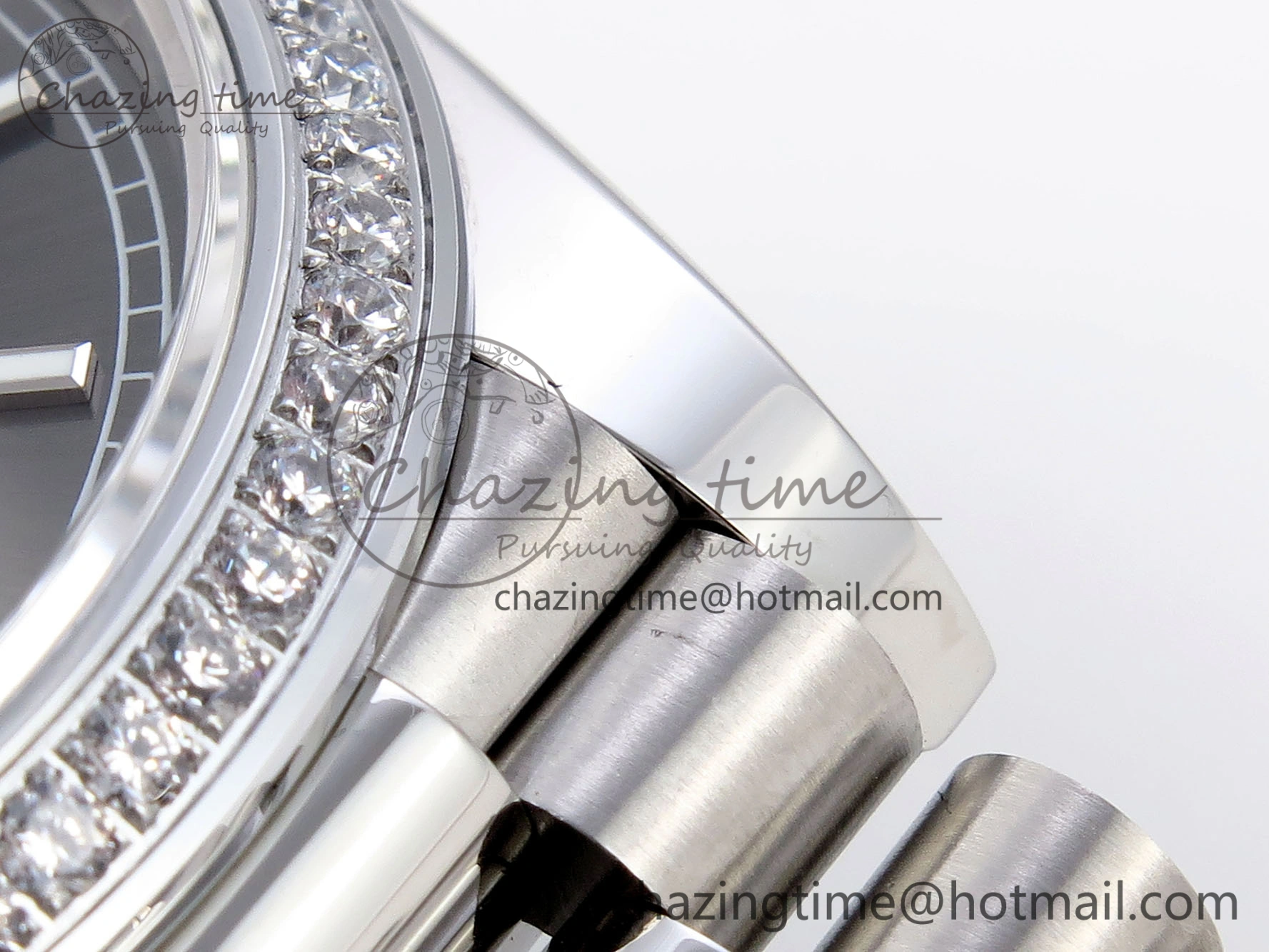 DayDate 40 SS GSF Gain Weight Gray Roman Dial Diamonds Bezel on President Bracelet A2836