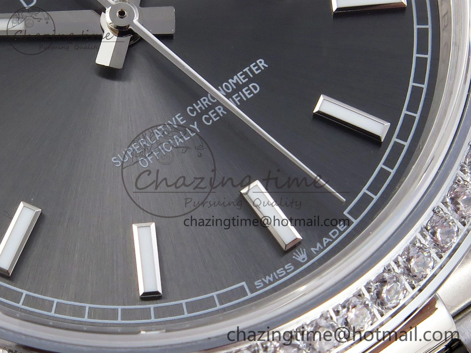 DayDate 40 SS GSF Gain Weight Gray Roman Dial Diamonds Bezel on President Bracelet A2836