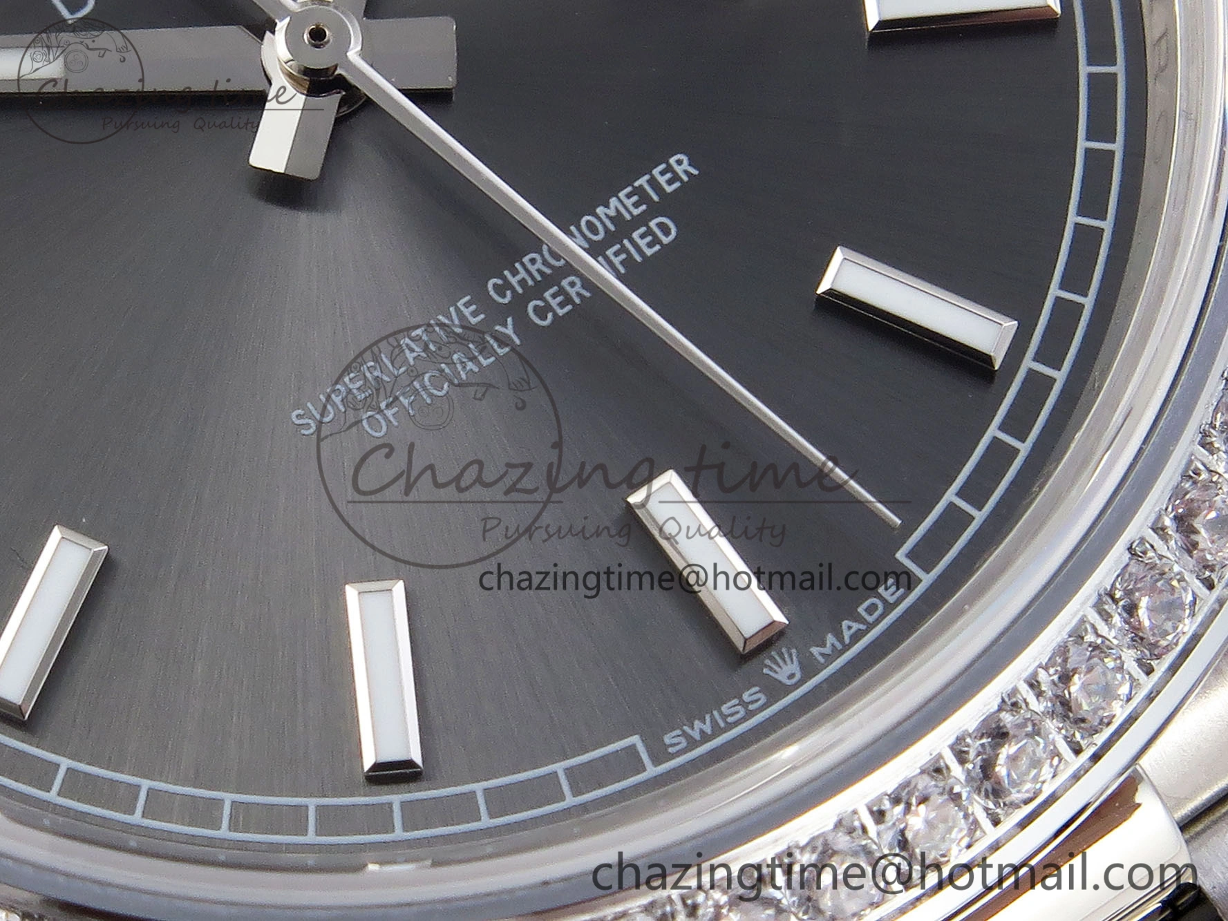 DayDate 40 SS GSF Gain Weight Gray Roman Dial Diamonds Bezel on President Bracelet A2836