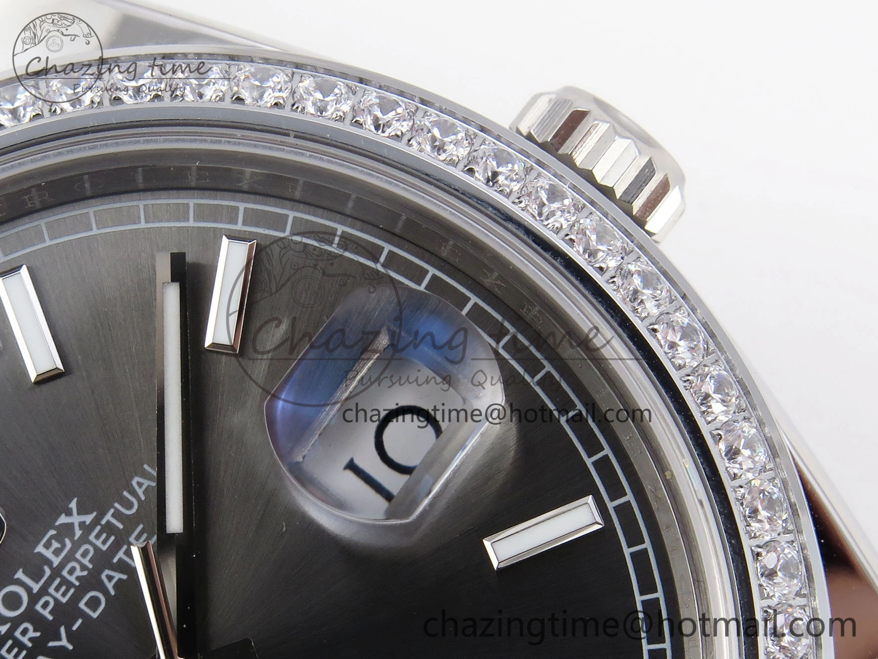 DayDate 40 SS GSF Gain Weight Gray Roman Dial Diamonds Bezel on President Bracelet A2836