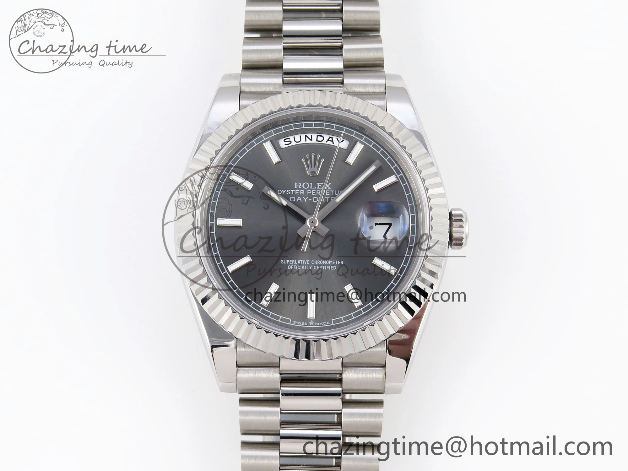 DayDate 40 SS GSF Gain Weight Gray Stick Dial on President Bracelet A2836