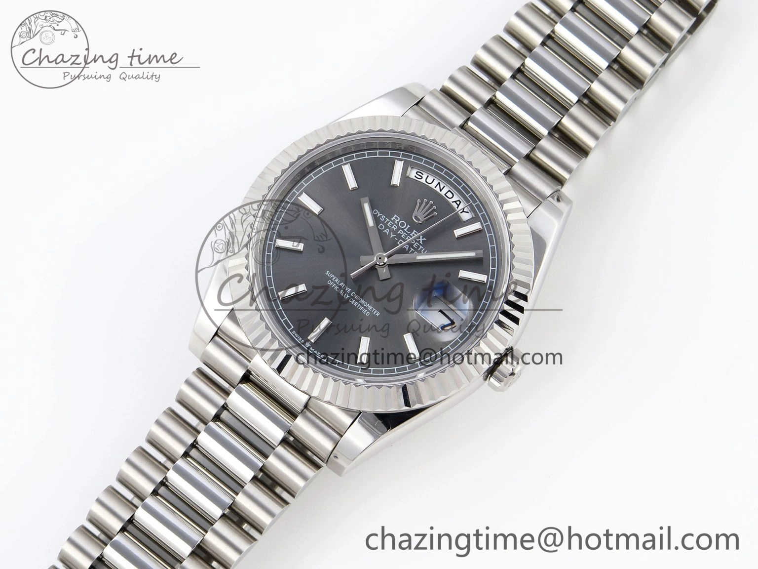DayDate 40 SS GSF Gain Weight Gray Stick Dial on President Bracelet A2836
