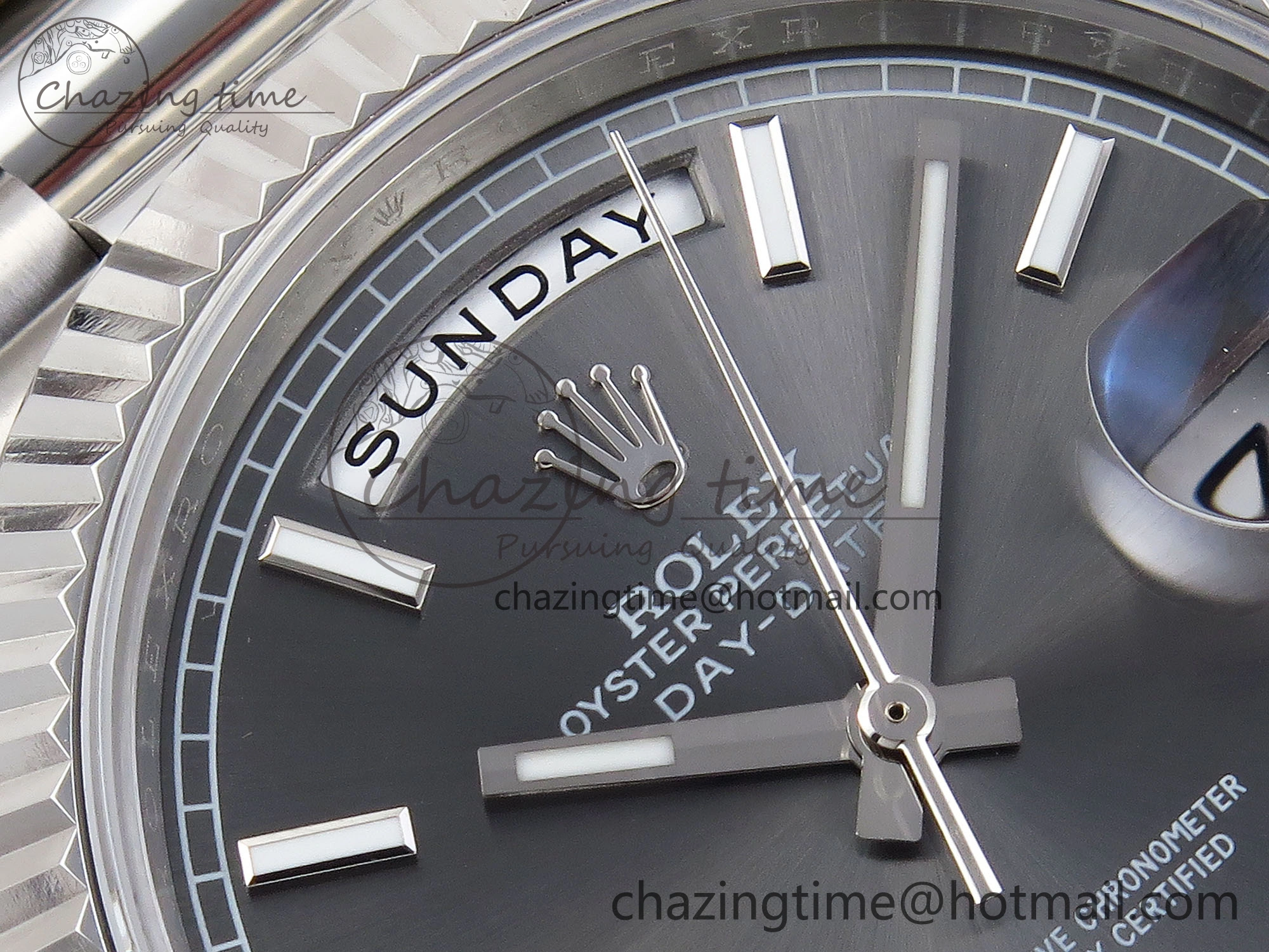 DayDate 40 SS GSF Gain Weight Gray Stick Dial on President Bracelet A2836