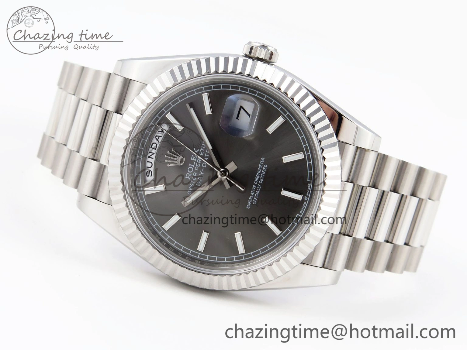DayDate 40 SS GSF Gain Weight Gray Stick Dial on President Bracelet A2836
