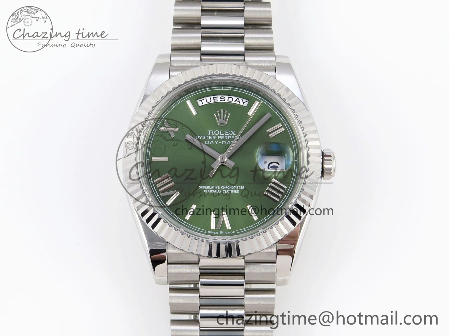 DayDate 40 SS GSF Gain Weight Green Roman Dial on President Bracelet A2836