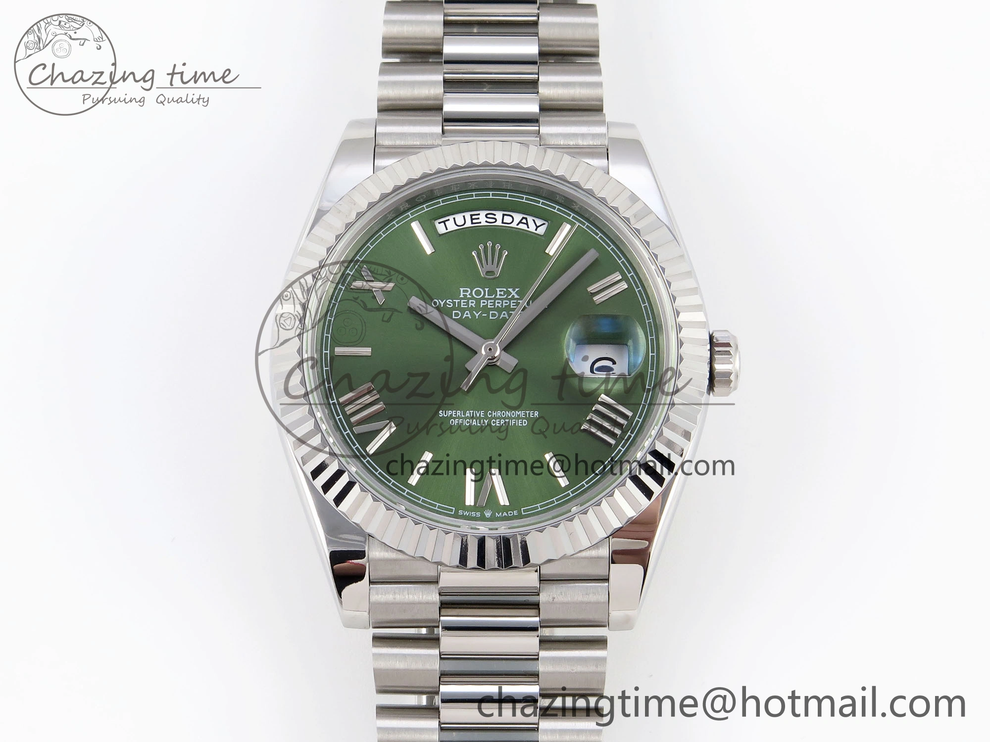 DayDate 40 SS GSF Gain Weight Green Roman Dial on President Bracelet A2836