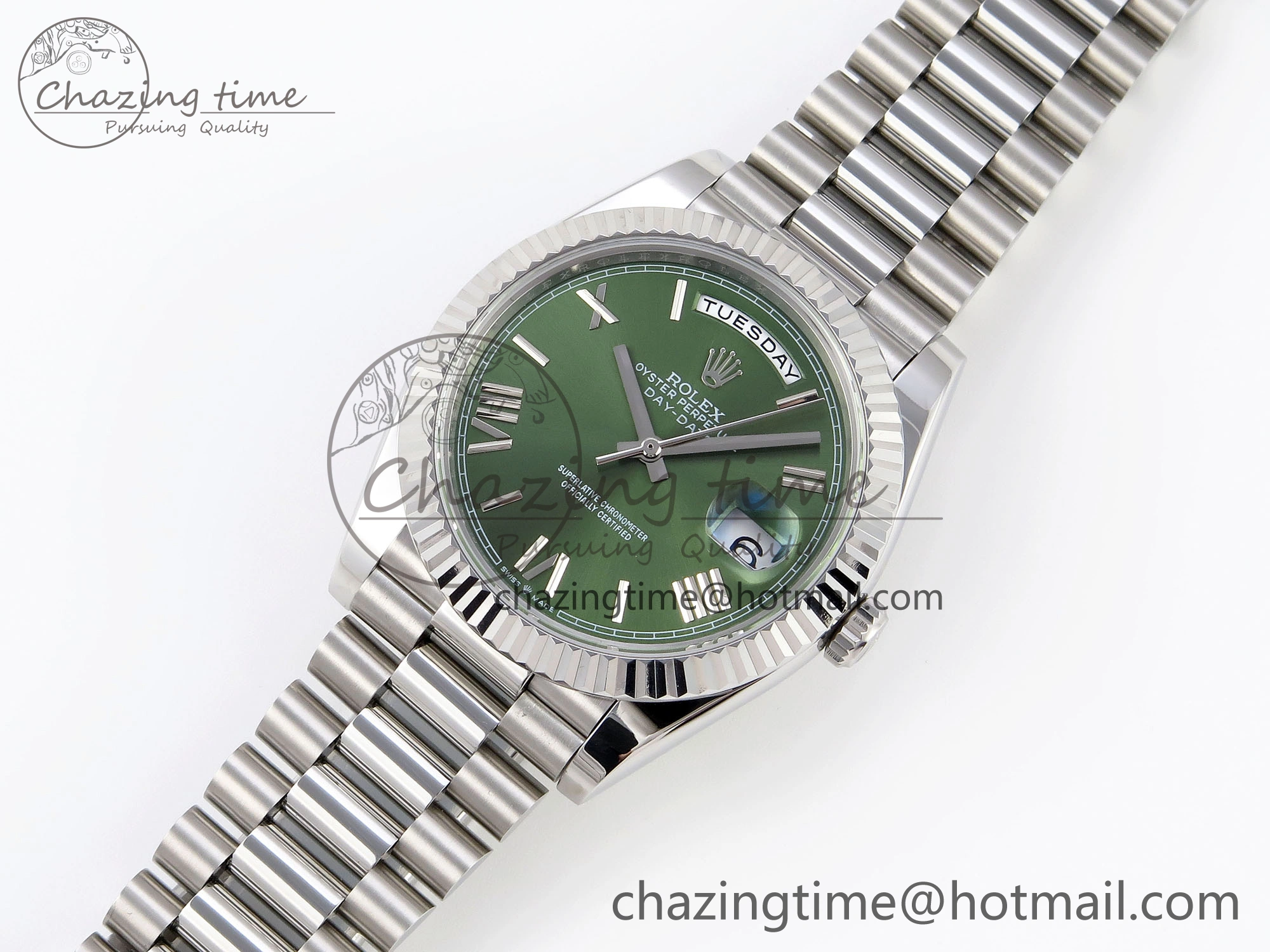 DayDate 40 SS GSF Gain Weight Green Roman Dial on President Bracelet A2836