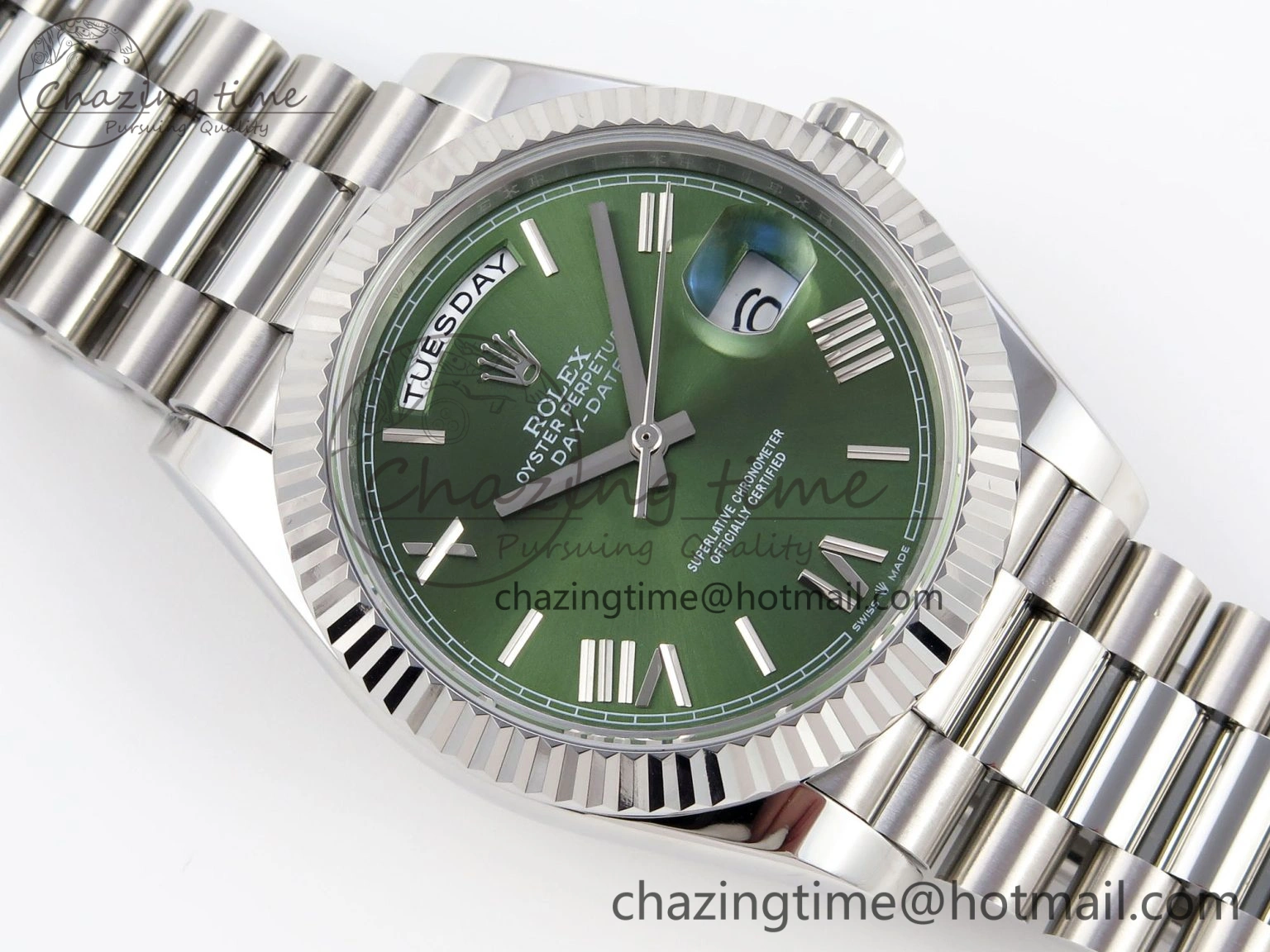 DayDate 40 SS GSF Gain Weight Green Roman Dial on President Bracelet A2836