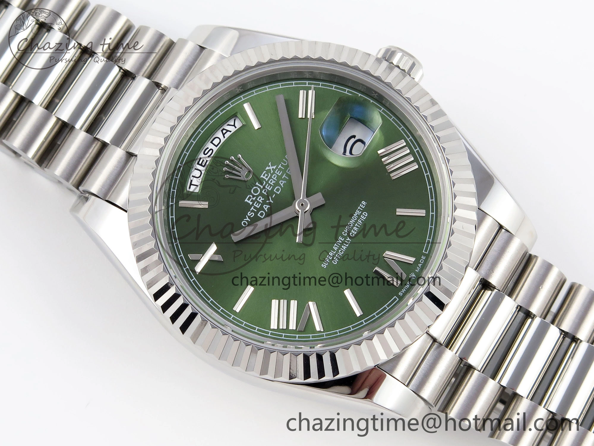 DayDate 40 SS GSF Gain Weight Green Roman Dial on President Bracelet A2836