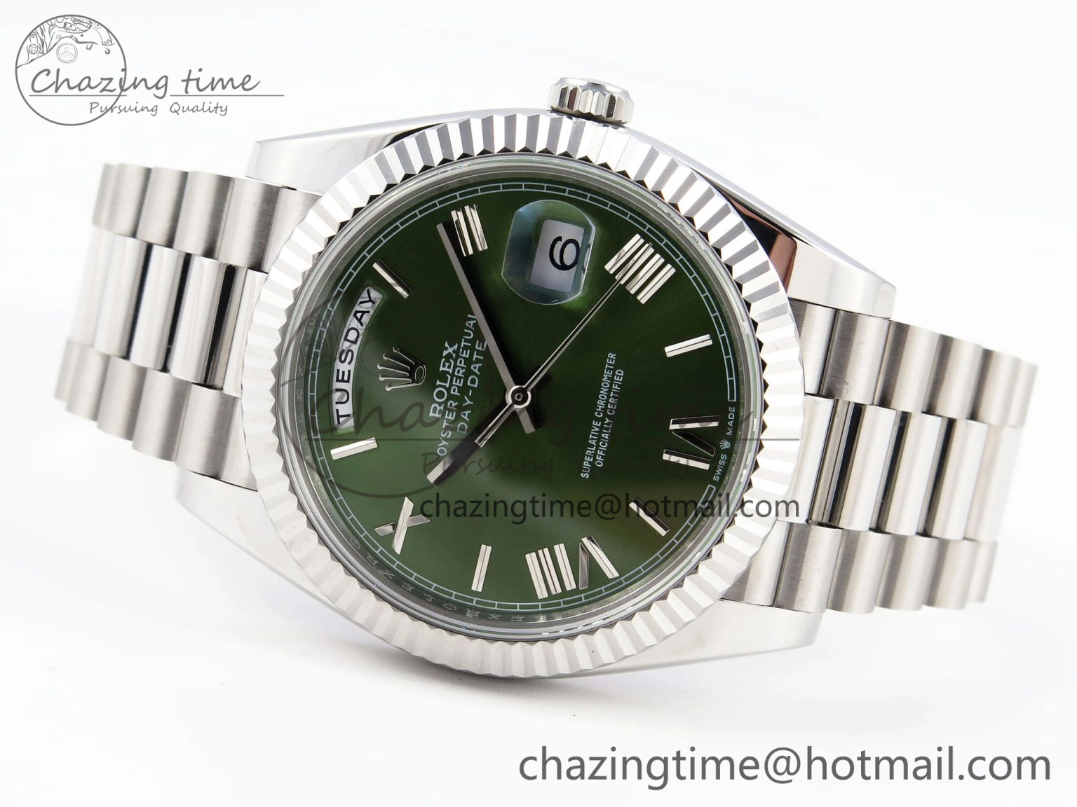 DayDate 40 SS GSF Gain Weight Green Roman Dial on President Bracelet A2836
