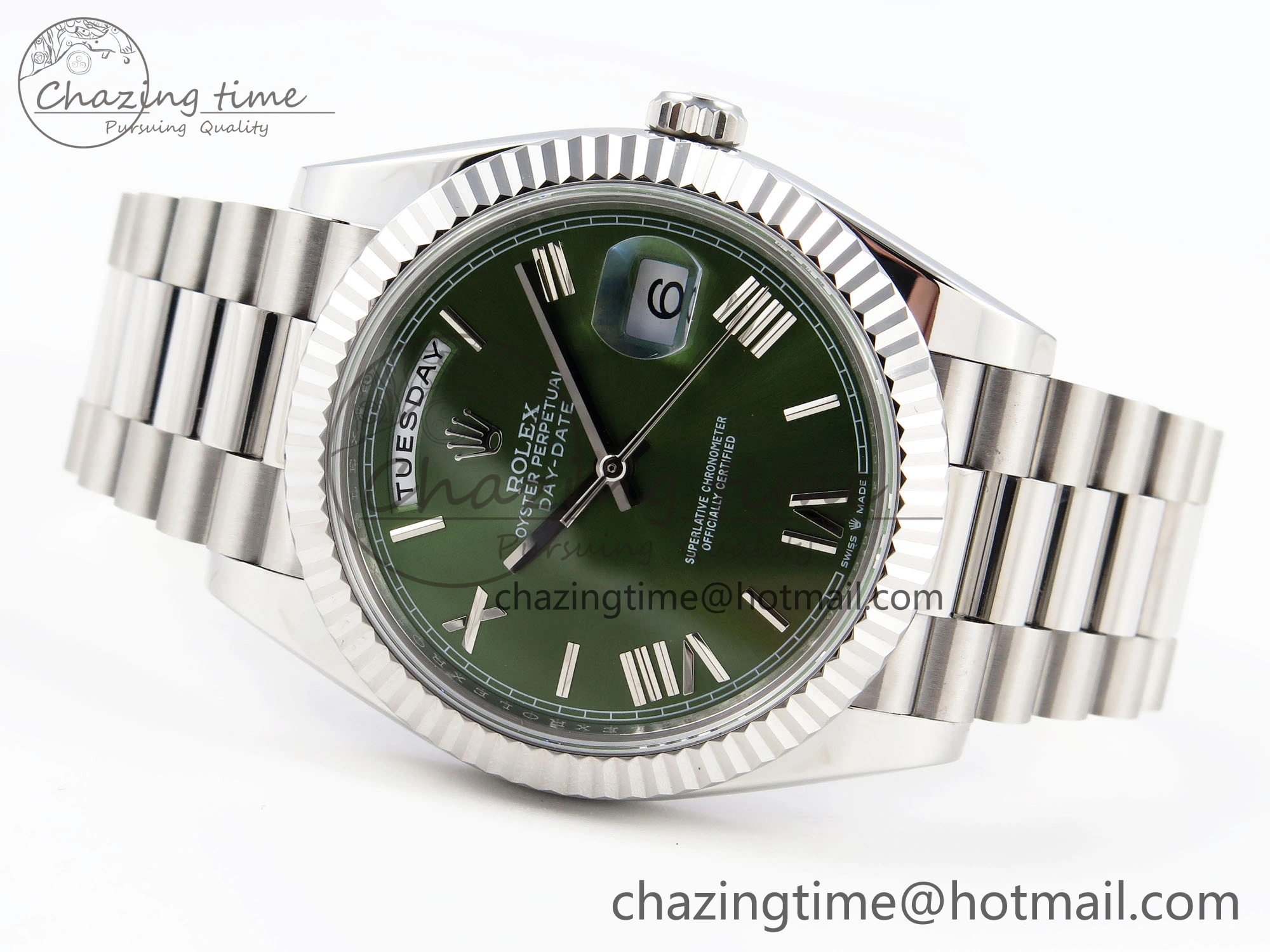 DayDate 40 SS GSF Gain Weight Green Roman Dial on President Bracelet A2836