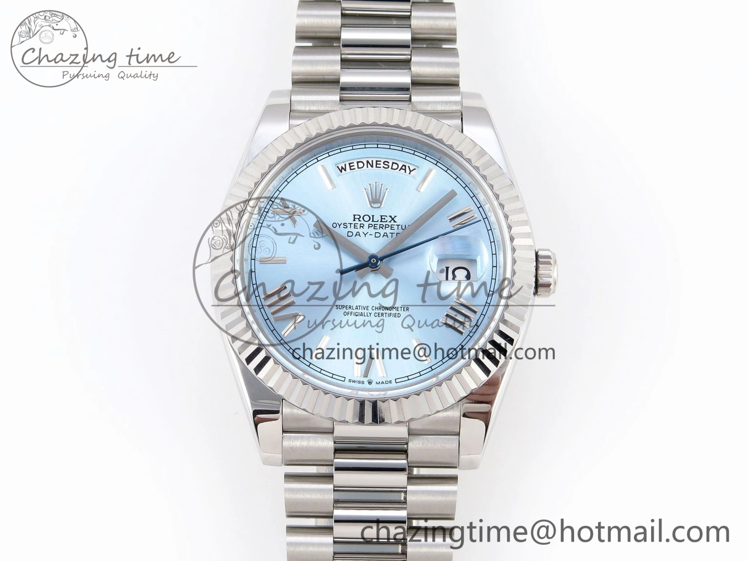 DayDate 40 SS GSF Gain Weight Ice Blue Roman Dial on President Bracelet A2836