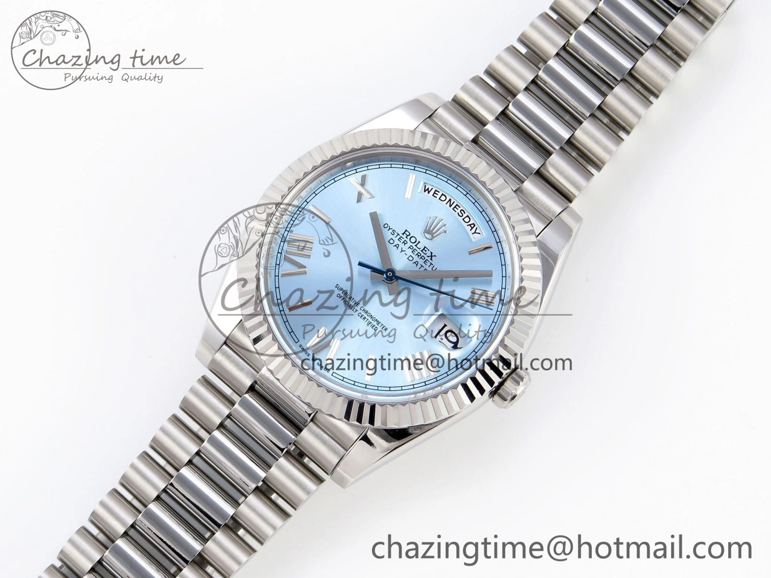 DayDate 40 SS GSF Gain Weight Ice Blue Roman Dial on President Bracelet A2836