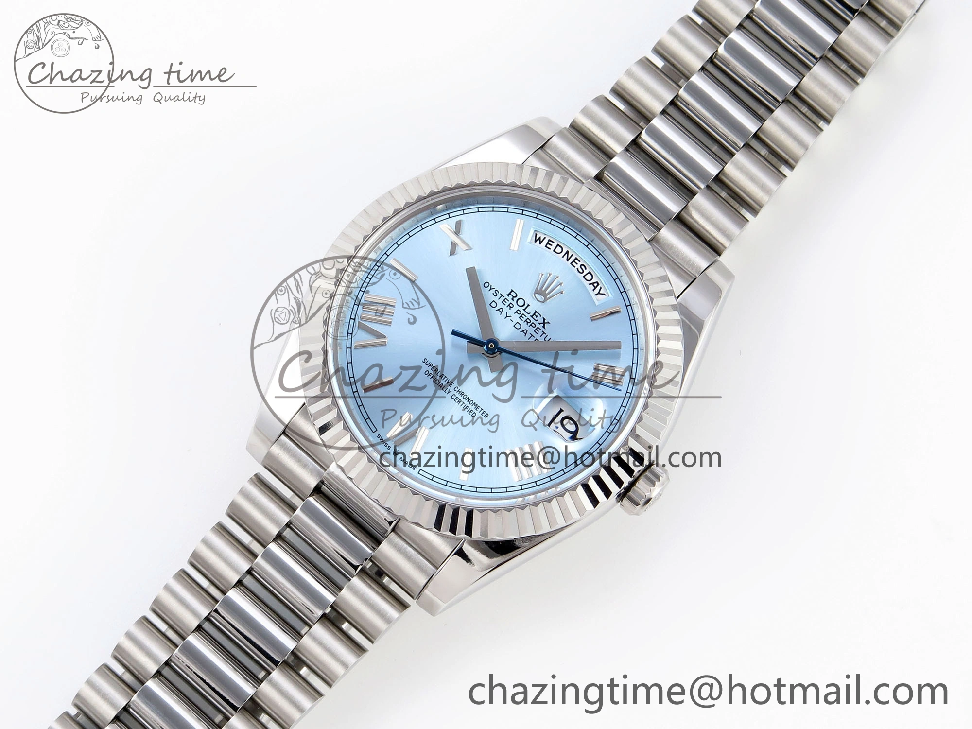 DayDate 40 SS GSF Gain Weight Ice Blue Roman Dial on President Bracelet A2836