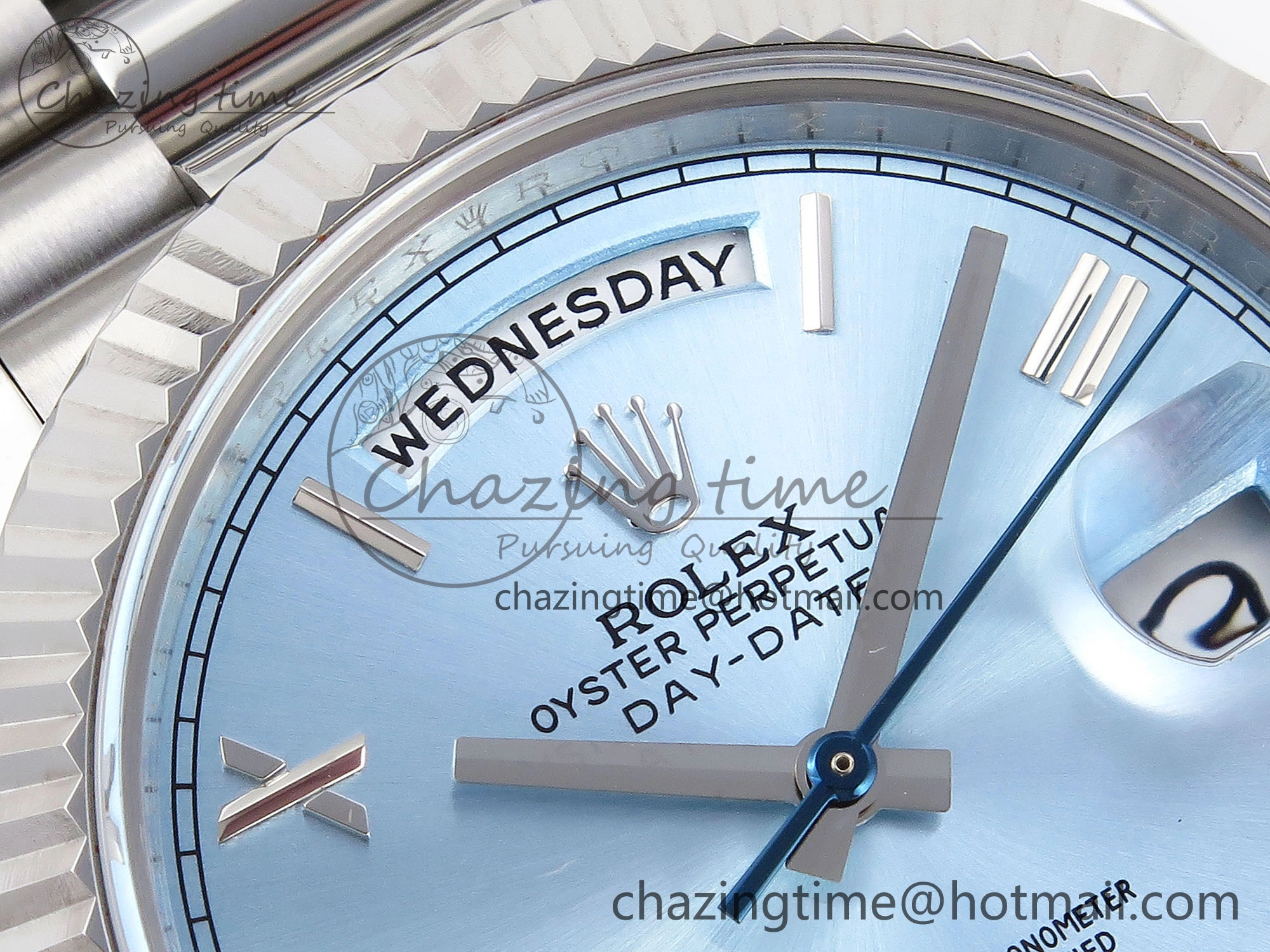 DayDate 40 SS GSF Gain Weight Ice Blue Roman Dial on President Bracelet A2836