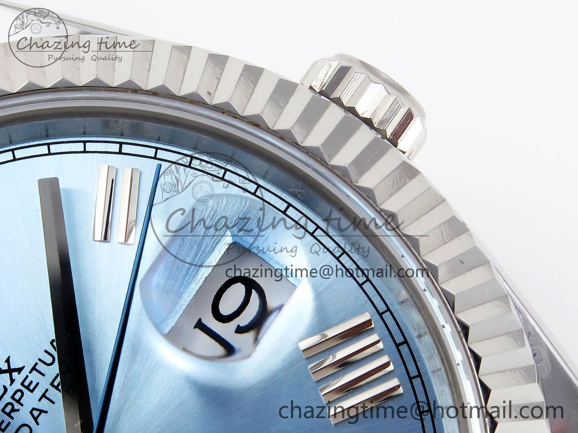 DayDate 40 SS GSF Gain Weight Ice Blue Roman Dial on President Bracelet A2836