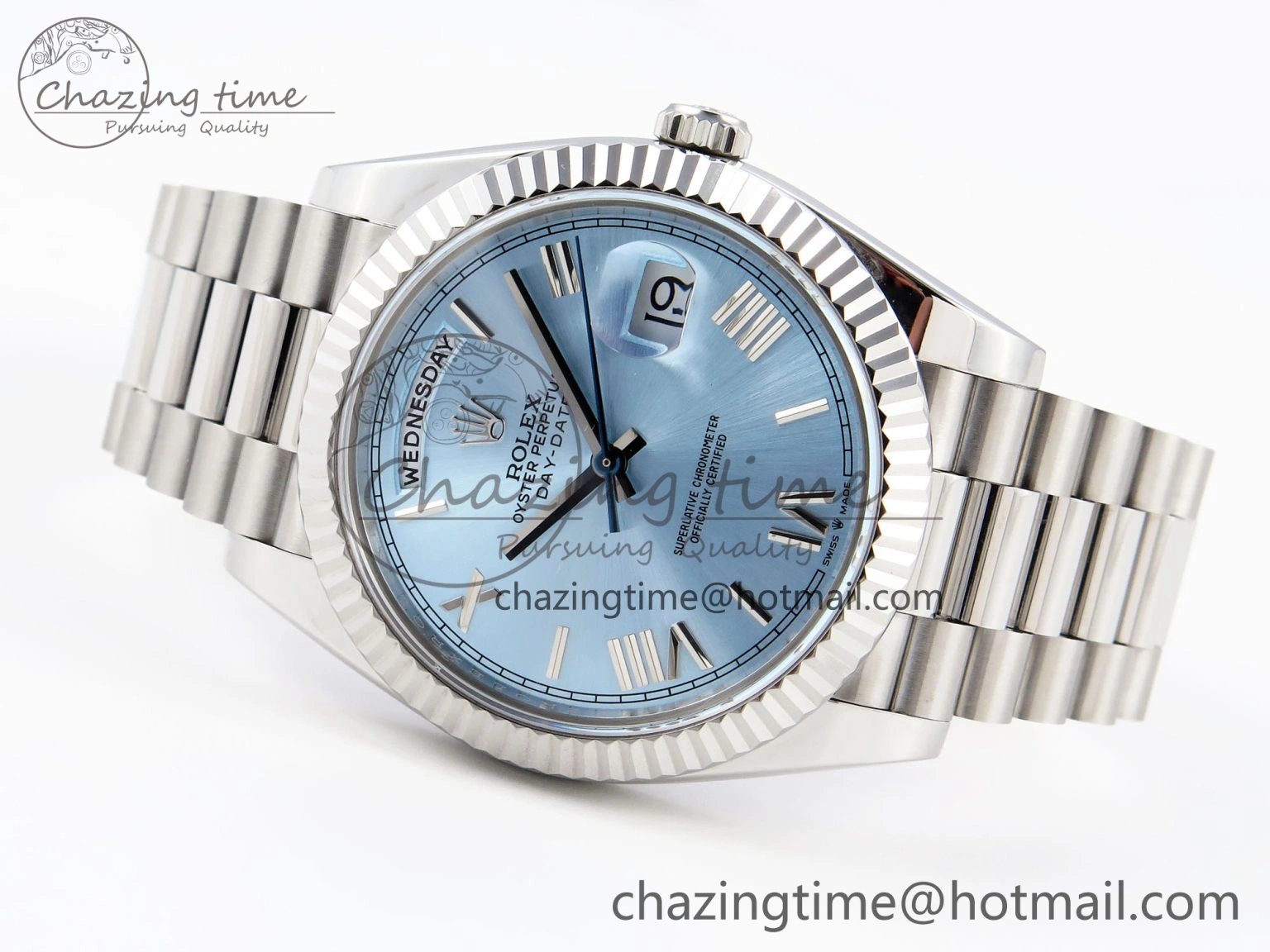 DayDate 40 SS GSF Gain Weight Ice Blue Roman Dial on President Bracelet A2836