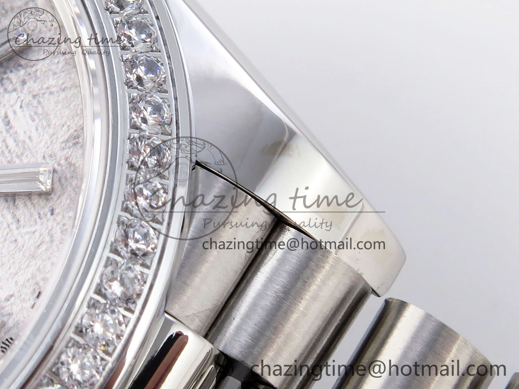DayDate 40 SS GSF Gain Weight Meteorite Crystal Dial Diamonds Bezel on President Bracelet A2836