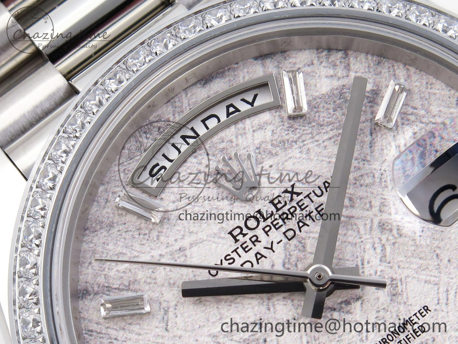 DayDate 40 SS GSF Gain Weight Meteorite Crystal Dial Diamonds Bezel on President Bracelet A2836