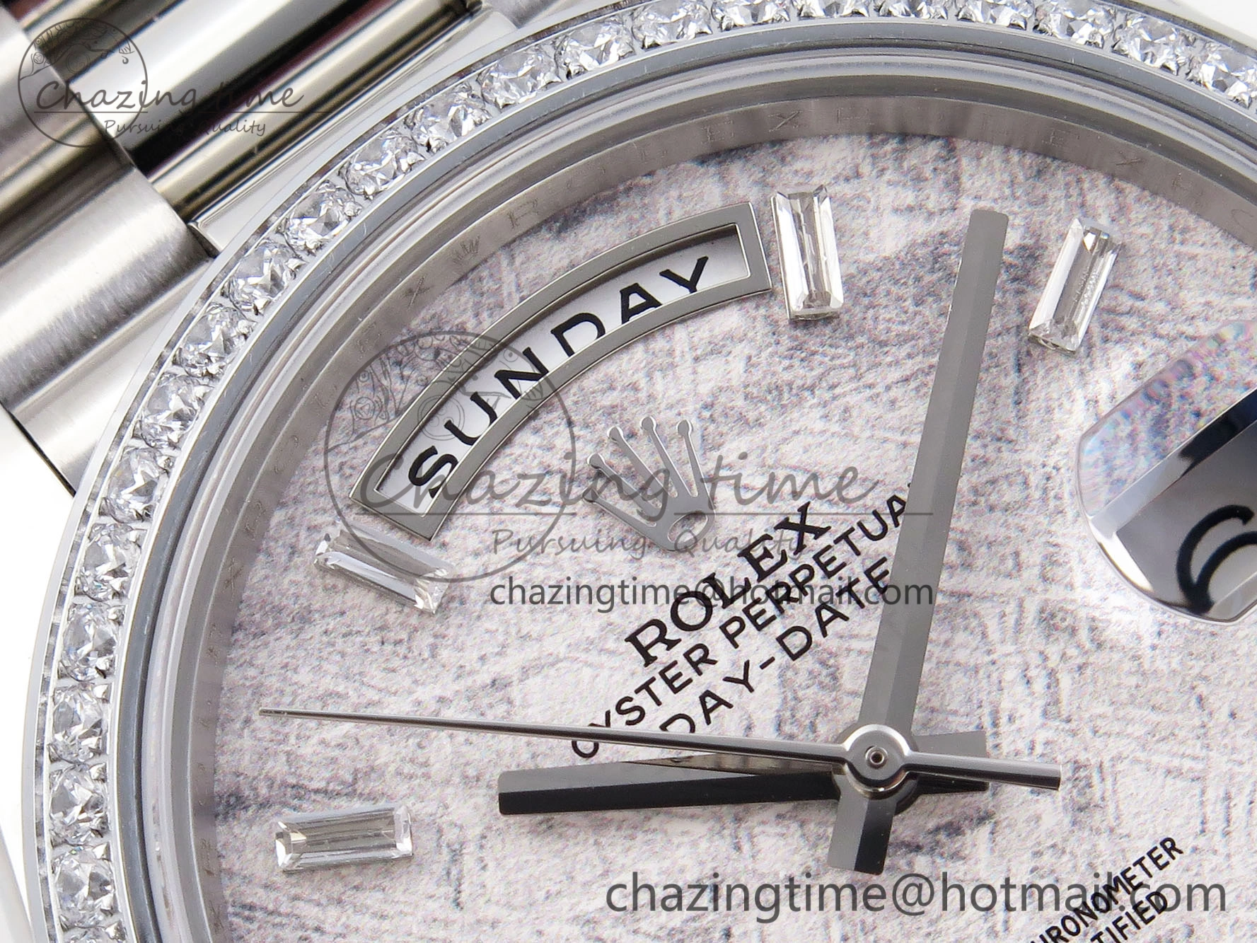 DayDate 40 SS GSF Gain Weight Meteorite Crystal Dial Diamonds Bezel on President Bracelet A2836