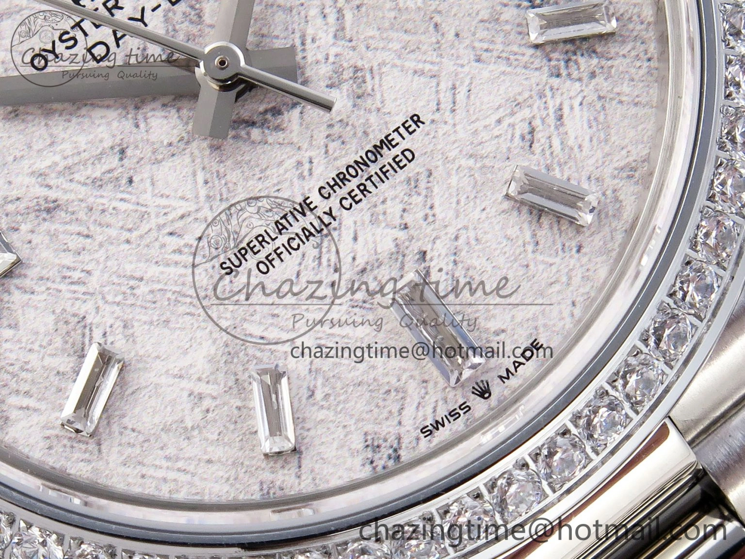 DayDate 40 SS GSF Gain Weight Meteorite Crystal Dial Diamonds Bezel on President Bracelet A2836