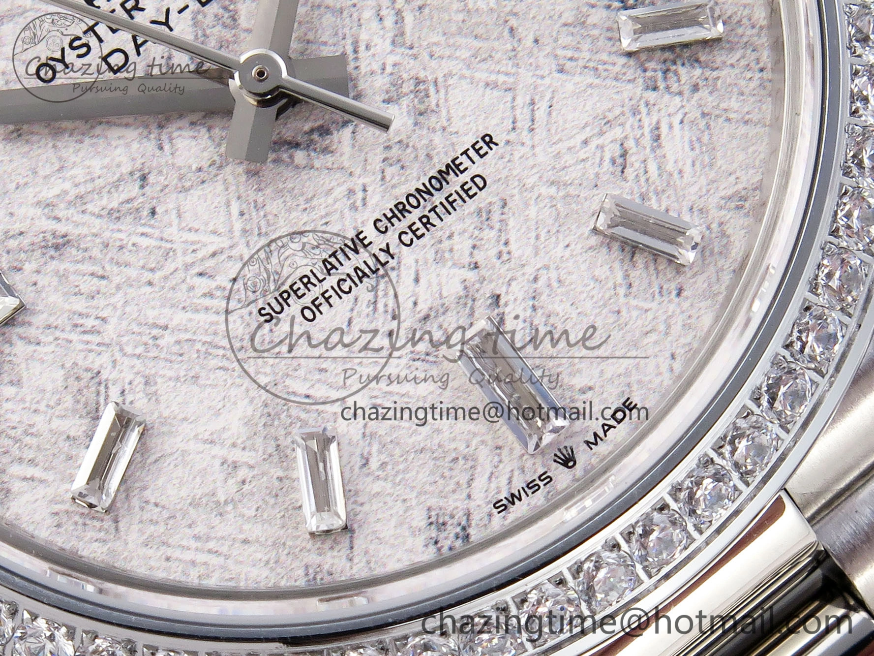 DayDate 40 SS GSF Gain Weight Meteorite Crystal Dial Diamonds Bezel on President Bracelet A2836